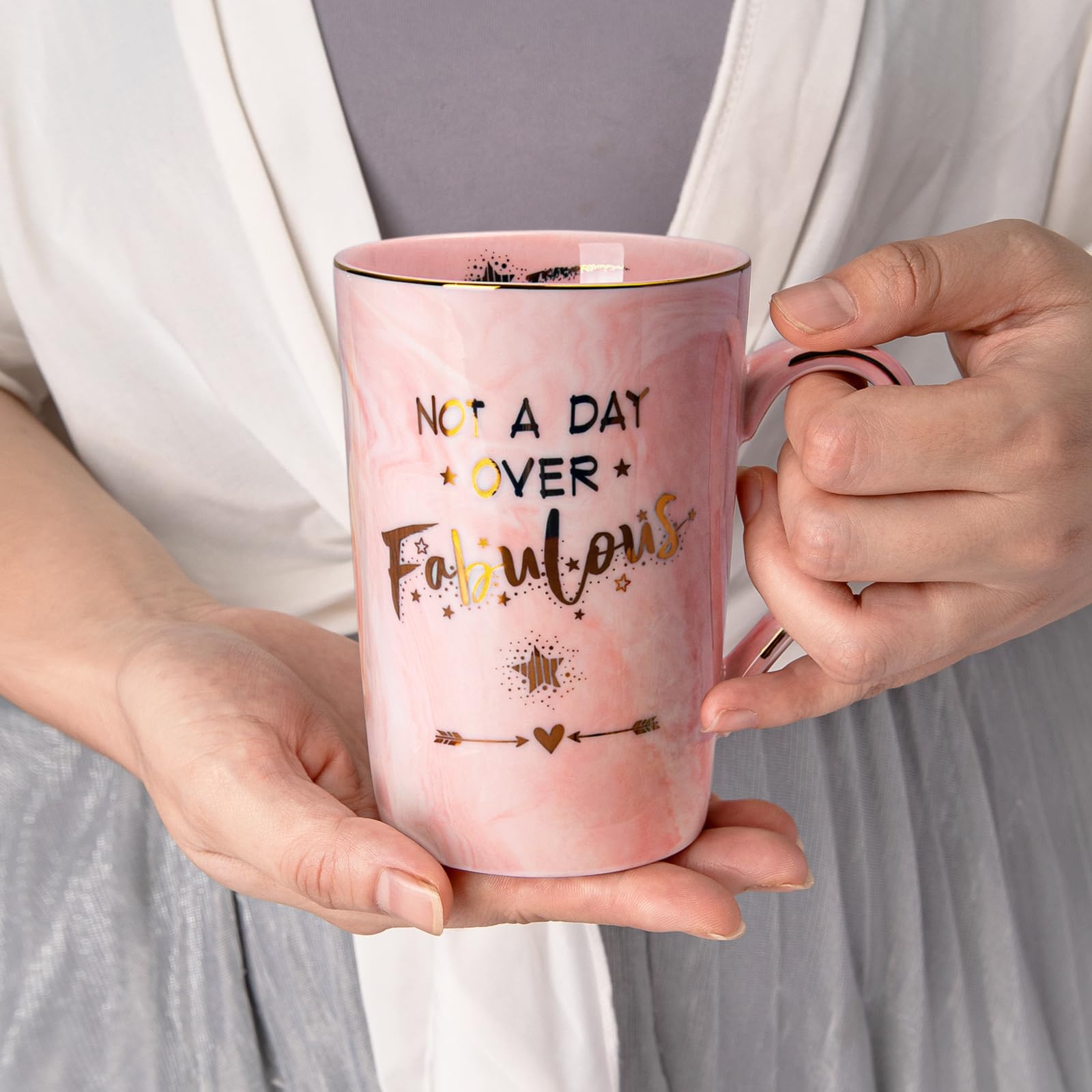 Funny Birthday Gifts For Women - 14Oz Not A Day Over Fabulous Coffee Mug Printed With Gold, Happy Birthday Gift Ideas For Her Bd