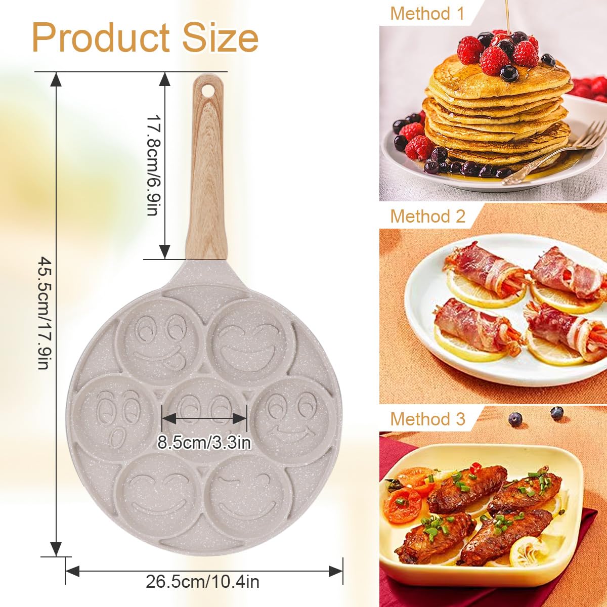 Bobikuke Smiley Face Pancake Pan - 10 Inch Mini Pancakes Maker With 7-Cup Mold Blini Pan Silver Dollar Pancake Pan Pancake Pan N