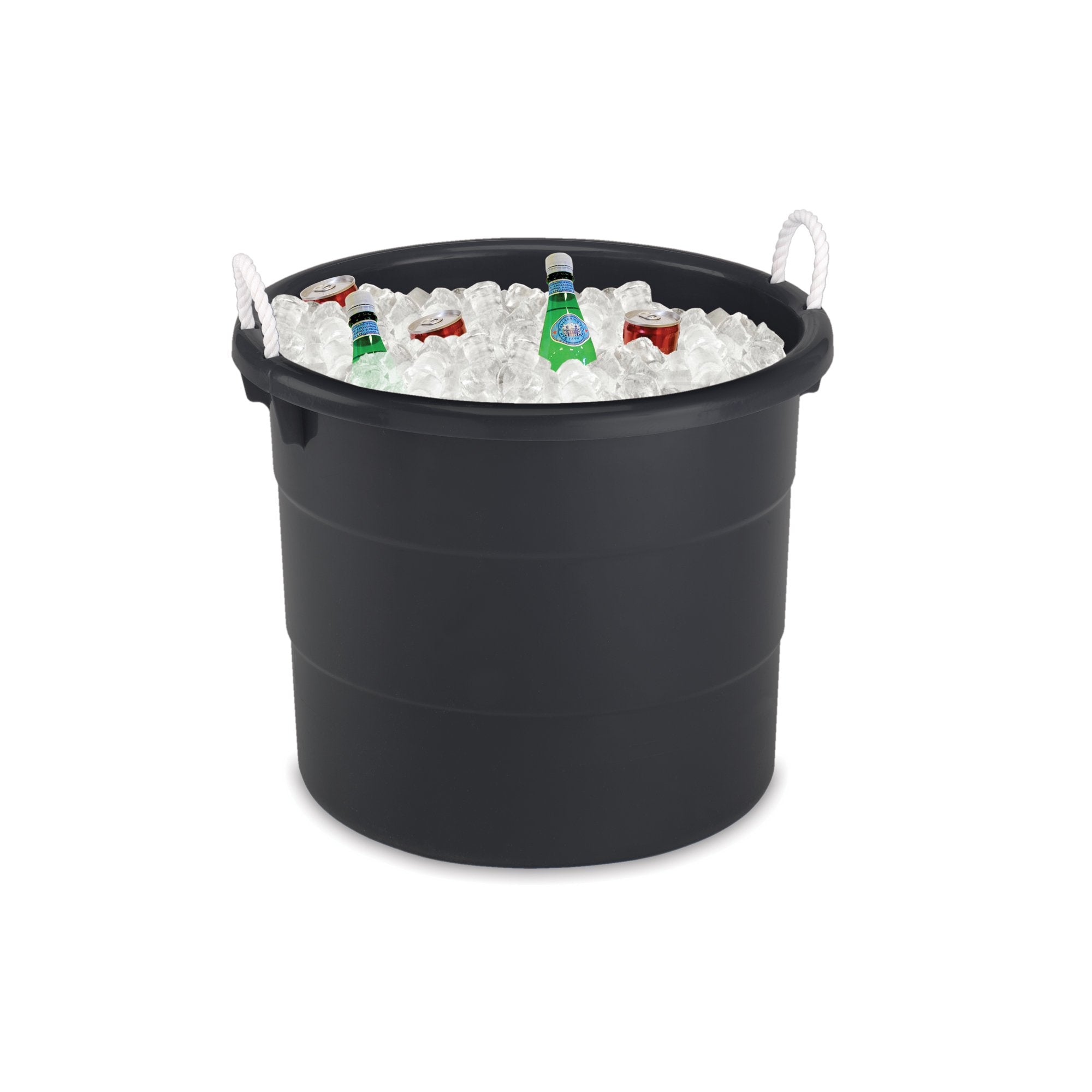 Homz Multi Purpose 17 Gallon Plastic Open Top Storage Round Utility Tub with Rope Handles for Indoor or Outdoor Home Organization  Black (2 Pack)