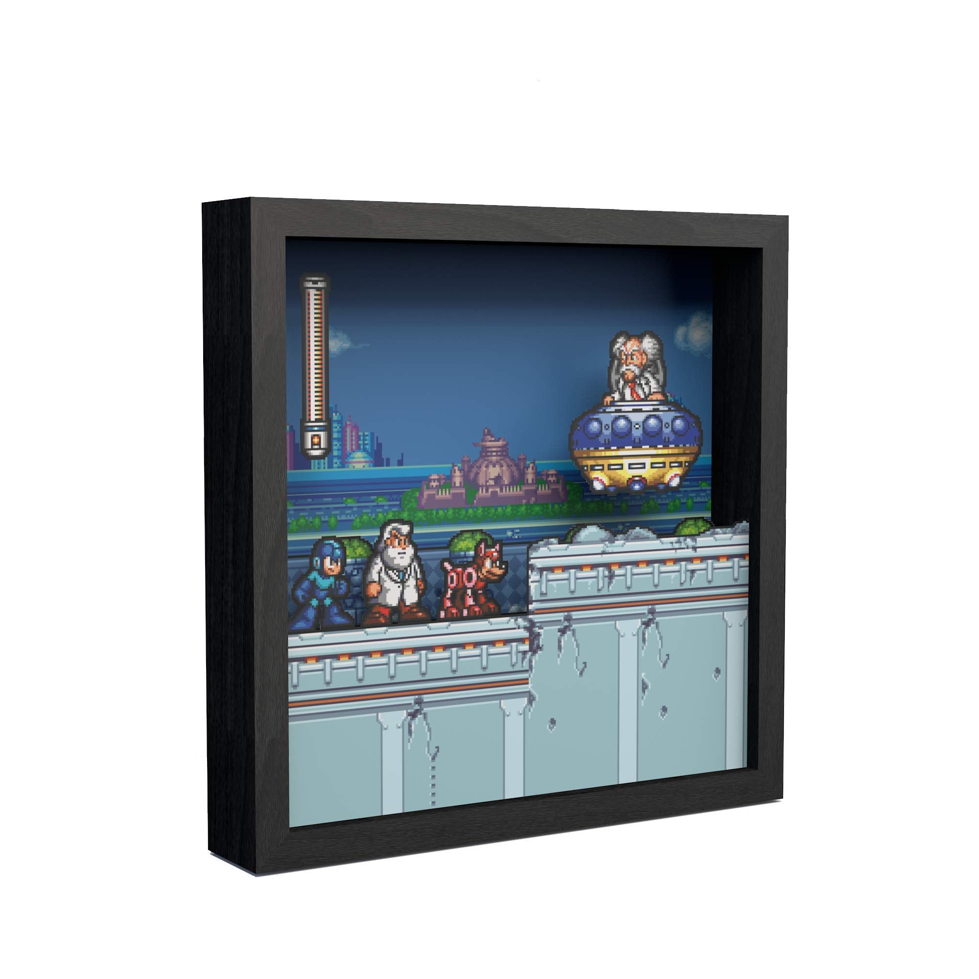 Level Up Labs Pixel Frames: Megaman 7 - Dr. Wily - 3D Shadow Box - Framed Decor For Wall, Home, Shelf Display, Game Poster Art C