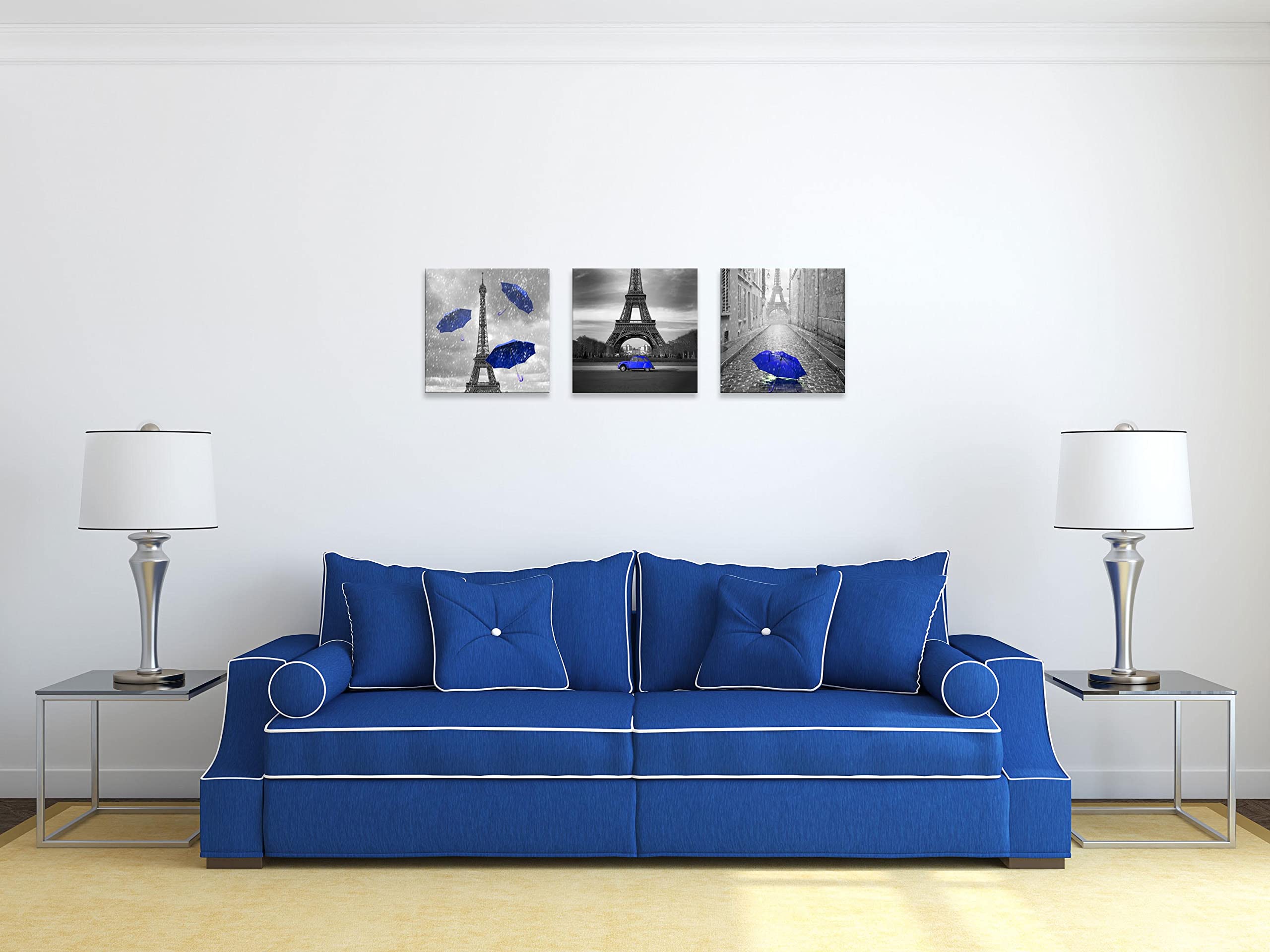Nan Wind 3 Pcs Black And White Canvas Wall Art For Living Room Bedroom Bathroom Girls Dark Blue Paris Theme Room Decor Oil Paint