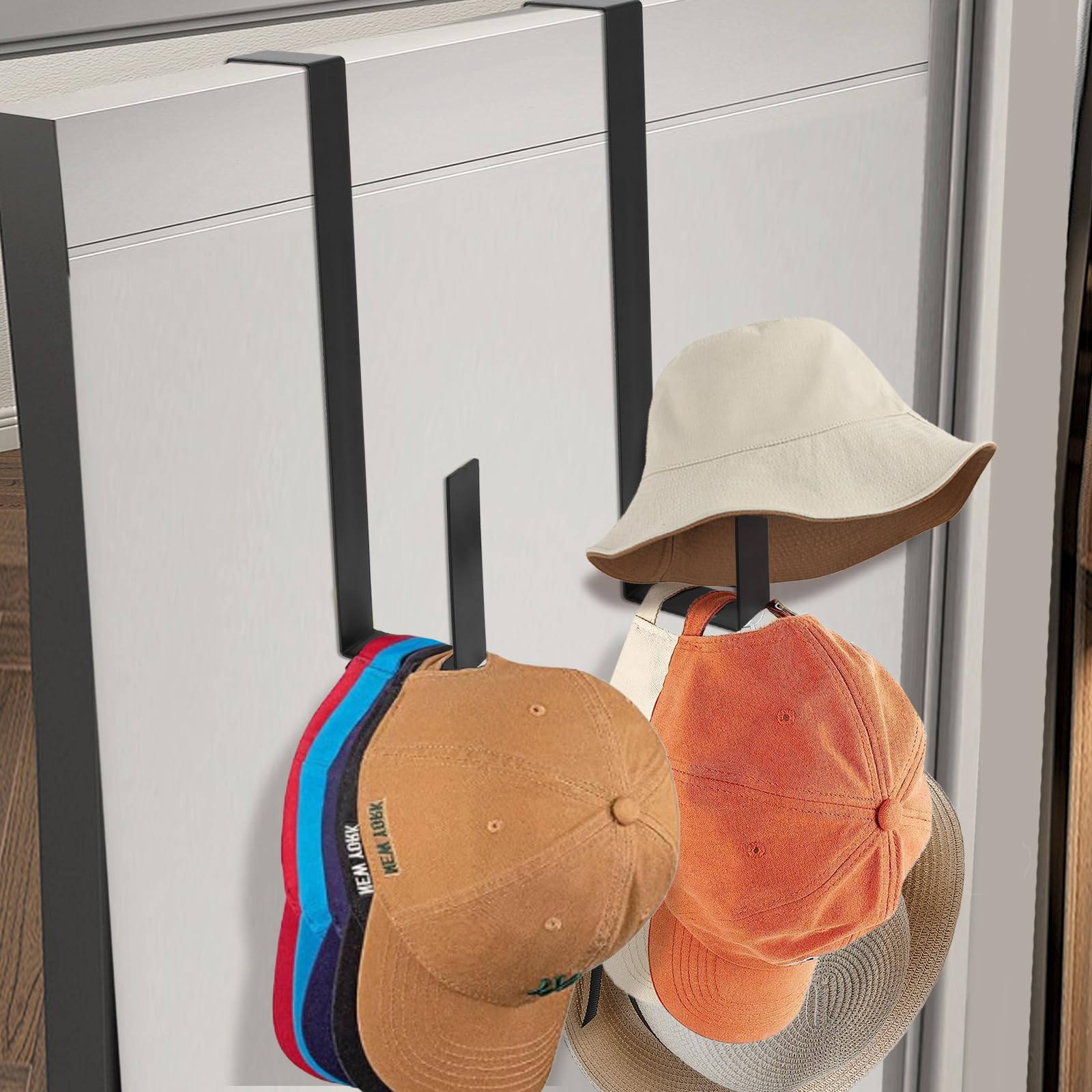 Little Joke Hat Rack For Door, 2-Pack Over The Door Hat Organizer For Baseball Caps, Metal Hat Hook Hold 15 Hats, No Damage Hat