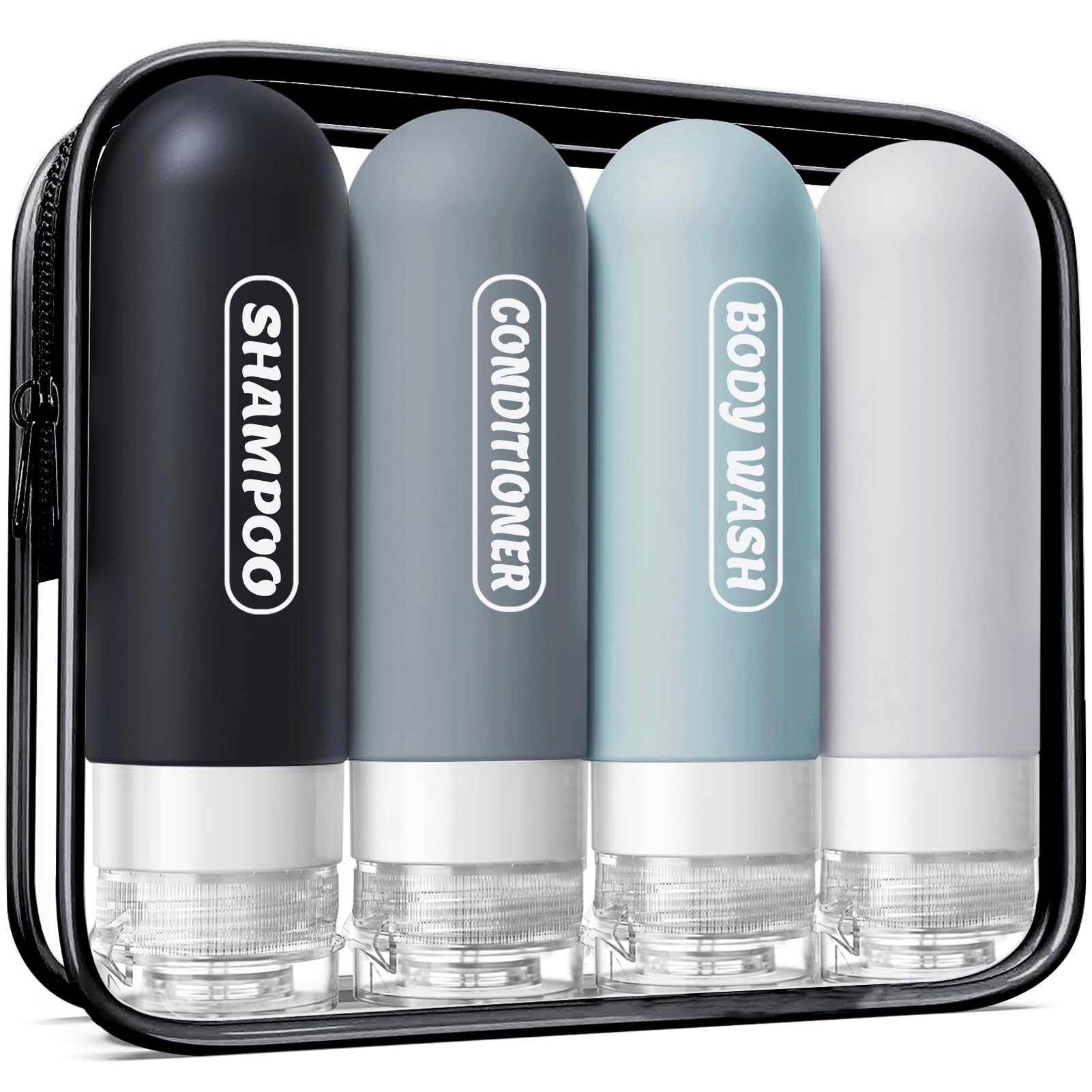 Silicone Travel Bottles For Toiletries With Labels, 3Oz Tsa Approved Squeezable Travel Size Containers, Leak Proof Travel Shampo