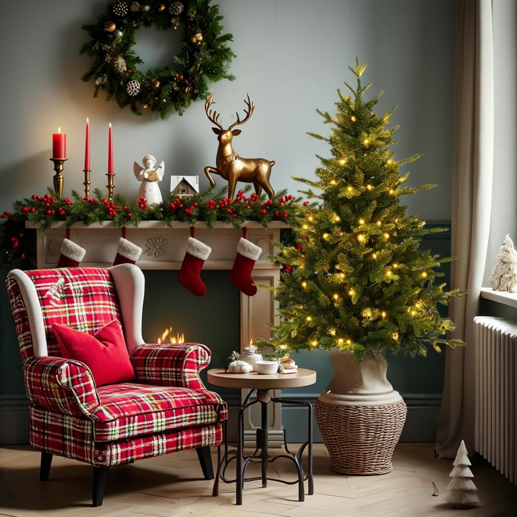 Himimi 6FT Pre-Lit Aspen Fir Christmas Tree, 1156 PE & PVC Tips, 300 Warm White UL-Certified Lights, Realistic Hinged Artificial