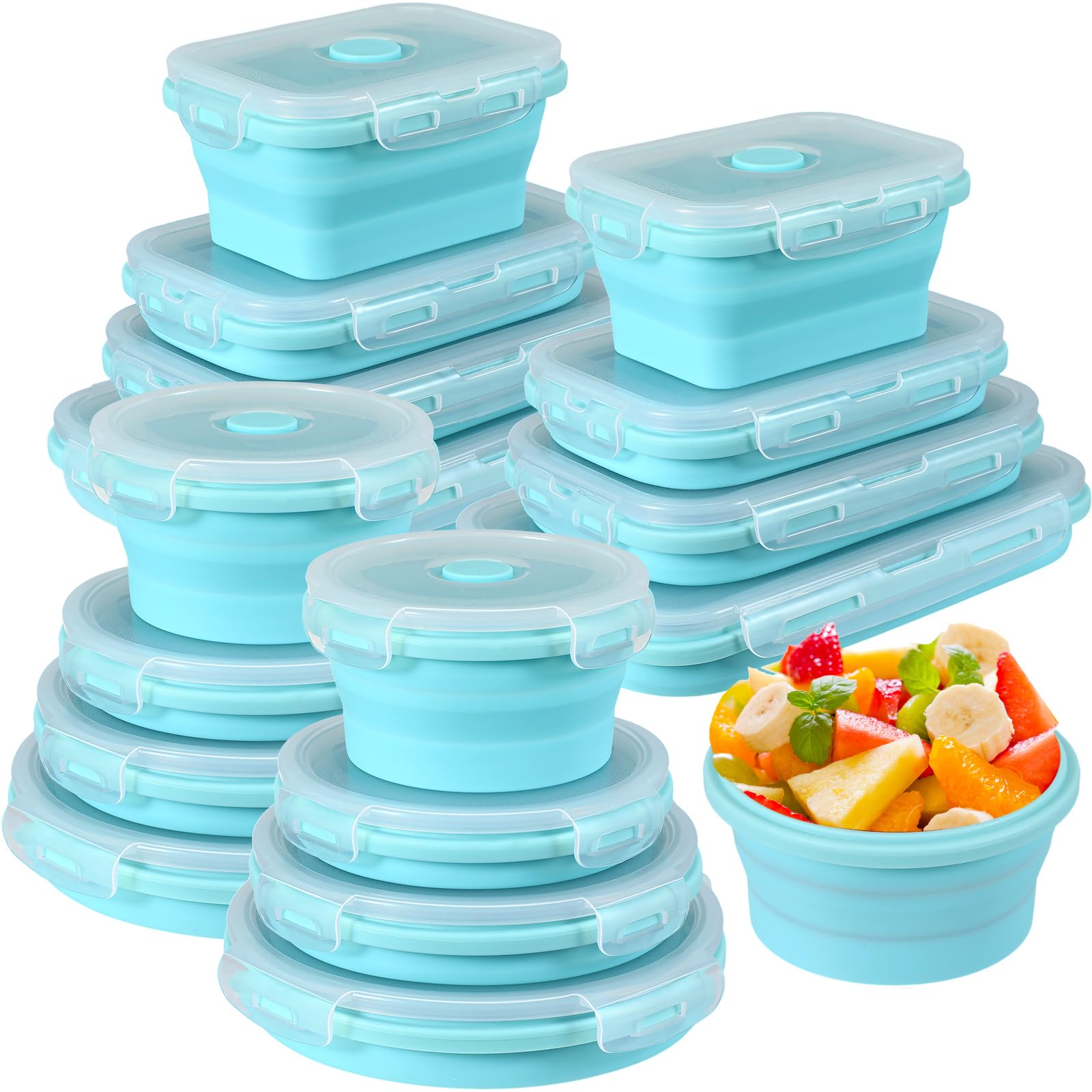 Yaomiao 16 Pack Collapsible Food Storage Containers Silicone Meal Prep Container With Lids, 8 Pcs Rectangle Bowls And 8 Pcs Roun