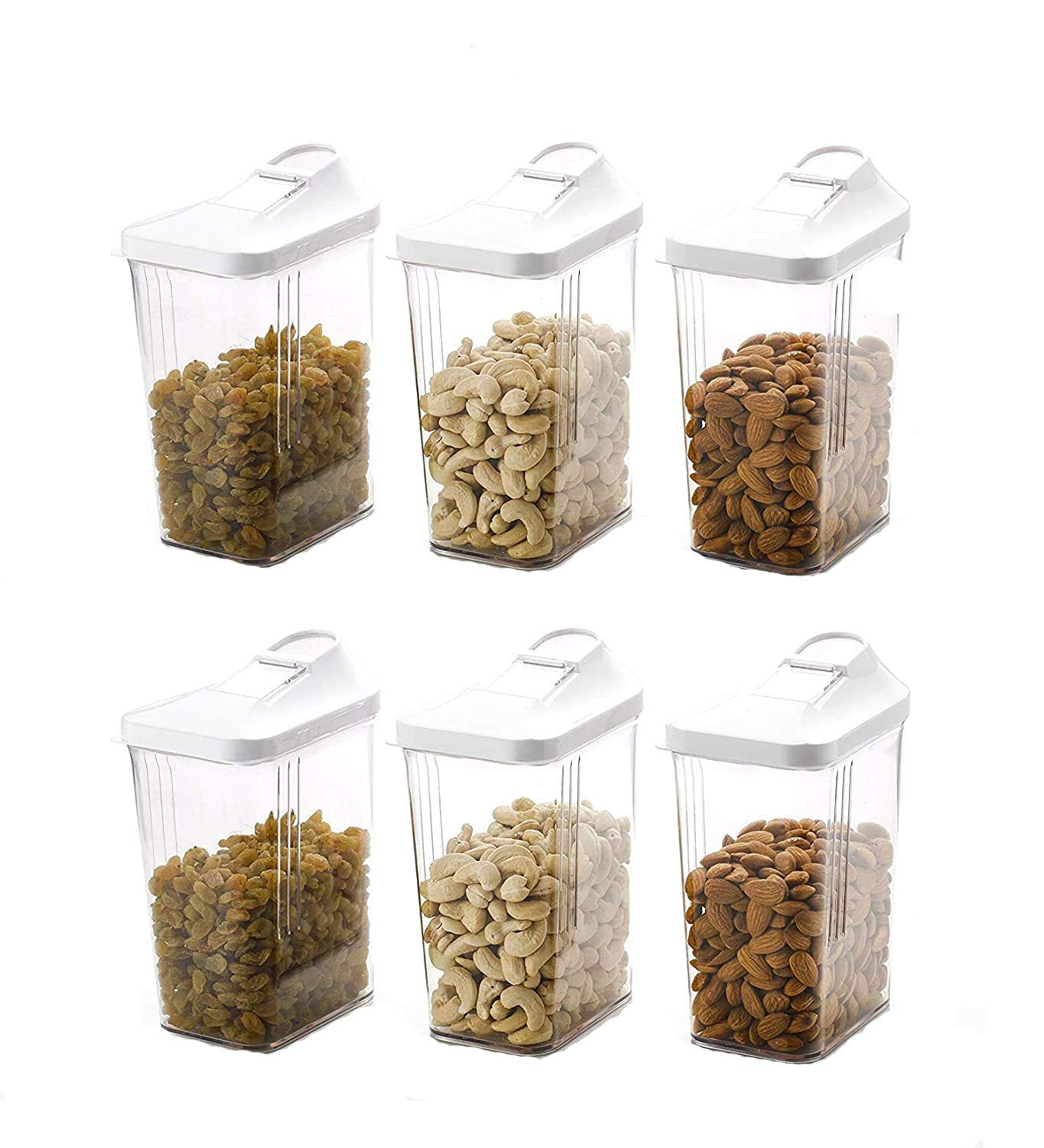 Quistal 1700Ml Easy Flow Plastic Kitchen Container Jar Set Of 6  Ideal For Grocery, Cereal, Spices, Pulse, Dry Fruits, Snacks (