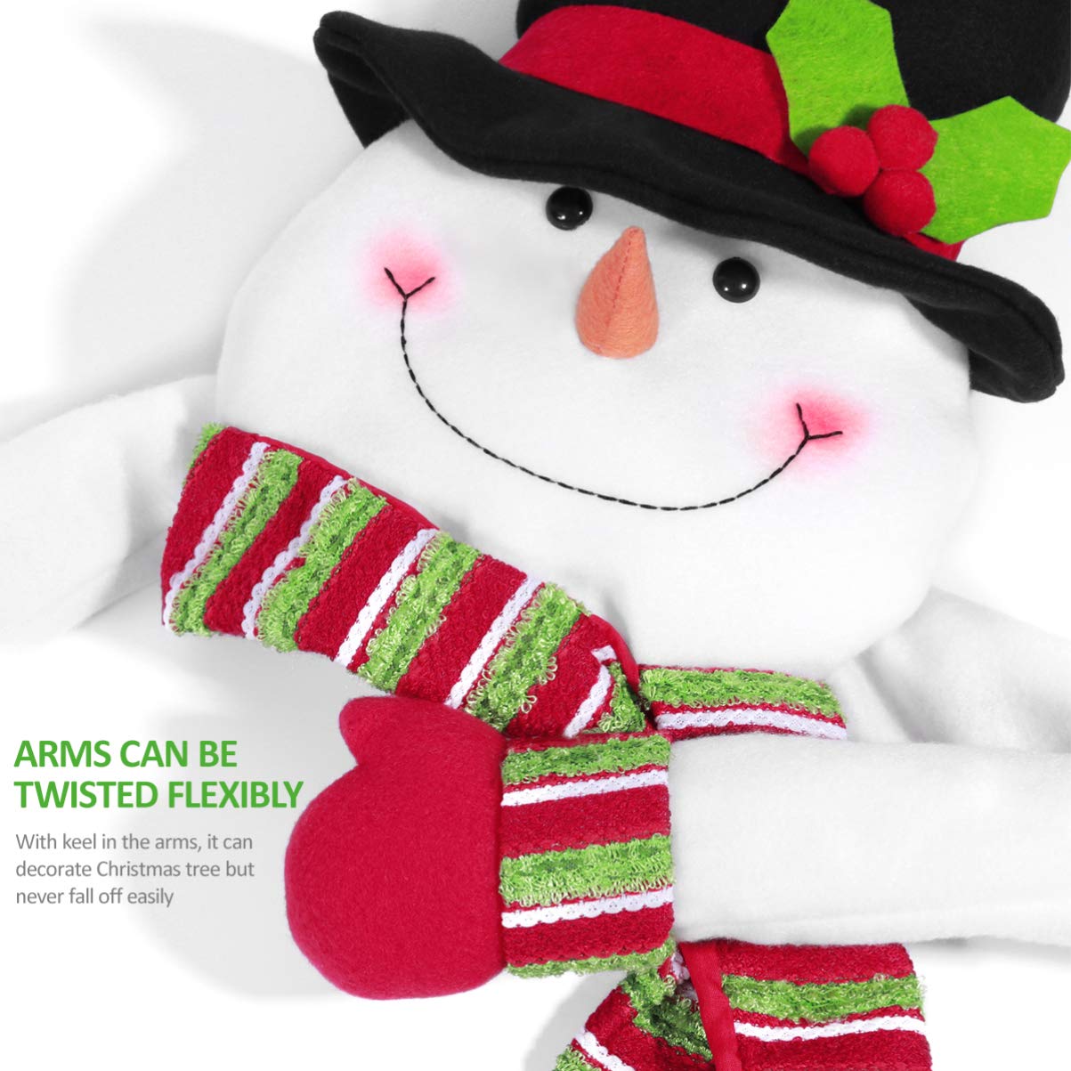 STOBOK 1Pc Snowman Christmas Tree Hugger, Christmas Tree Topper Snowman Hugger with Top Hat Shawl and Poseable Arms for Xmas Hol