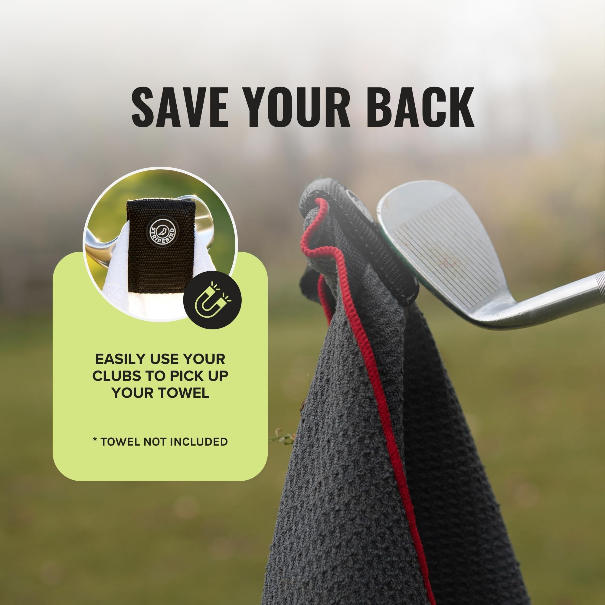 Stripebird - Magnetic Clip for Any Golf Towel (Stealth Black) - Highest Strength Magnet - Easily Access Golf Towel While You Golf - Removable from Towels