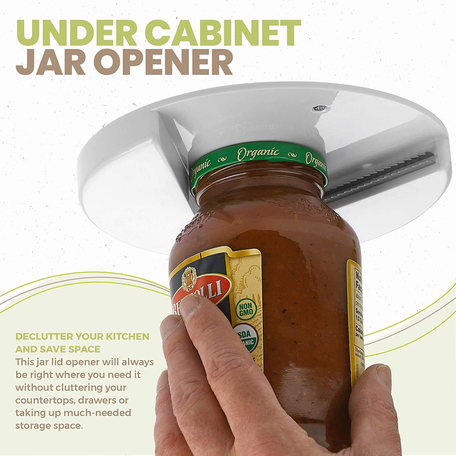MEDca Under Cabinet Jar Opener - Multi-Sized Lid Gripper Tool, Ideal for Weak Hands, White, 1 Count