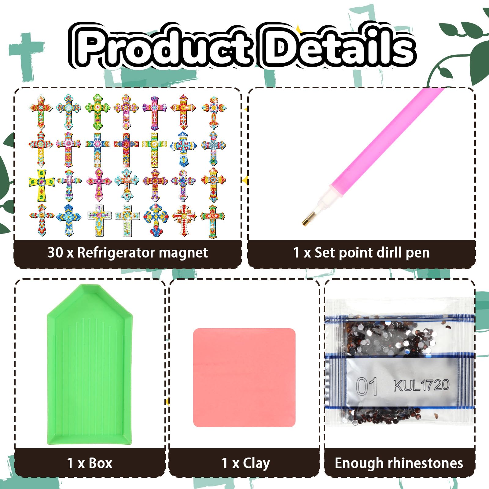 Motipuns 30 Pcs Christmas Cross Diamond Art Painting Magnets Kits Religious Fridge Magnet Christmas Refrigerator Sticker Jesus D