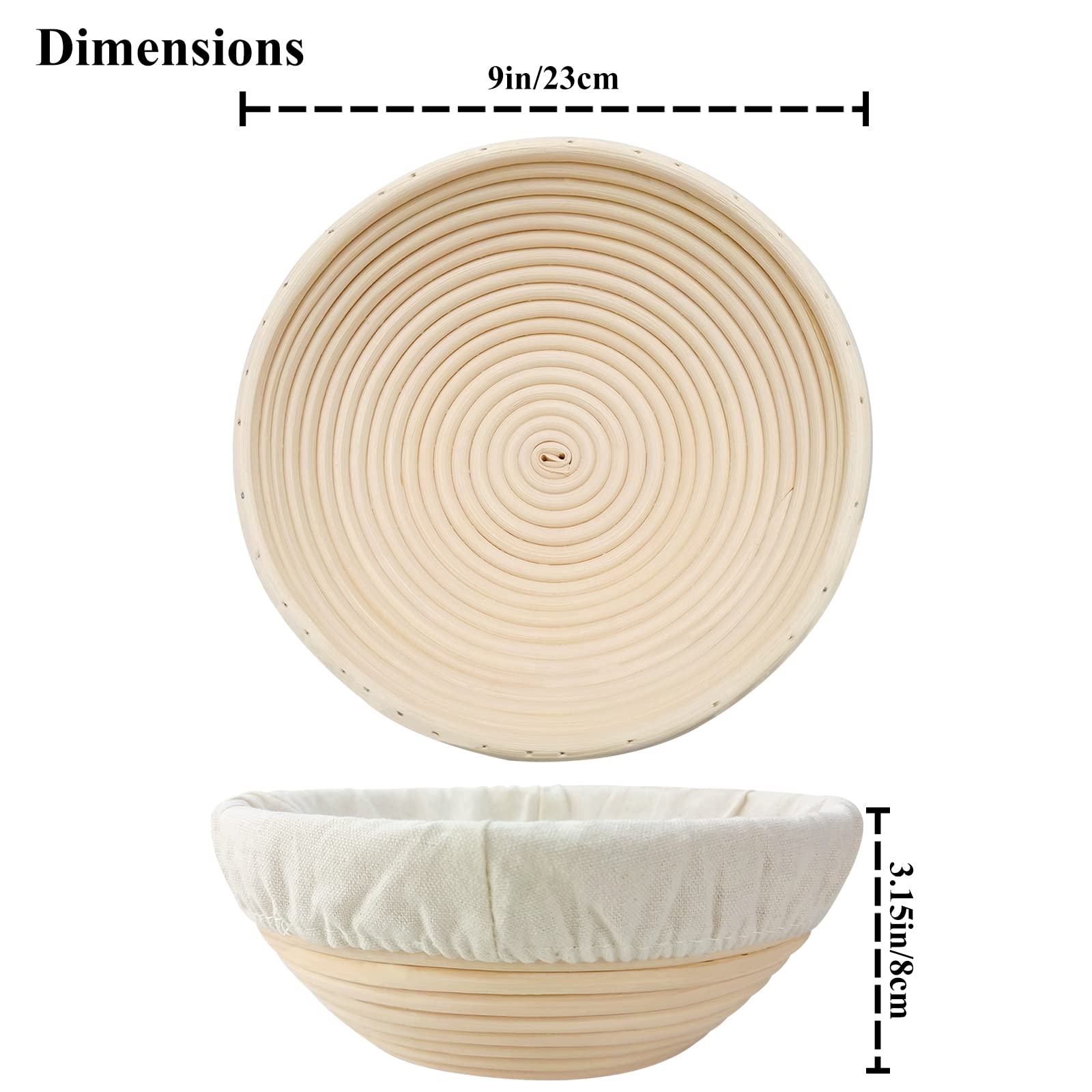 Snaildigit Banneton Bread Proofing Basket Set Of 2: 9 Inch Round Sourdough Proofing Bowls For Artisan Bread Making For Professio