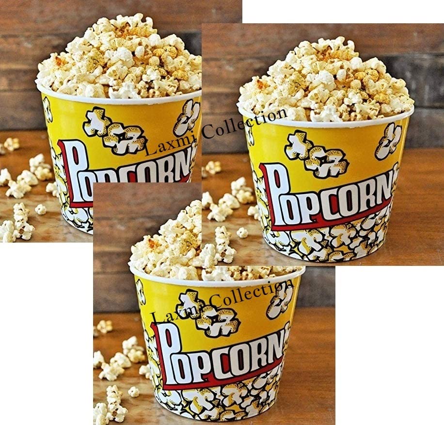 Laxmi Collection 3 Pcs Reusable And Washable Food Box Theater Style Popcorn Tubs Bowl Plastic Container Bucket Birthday Return G