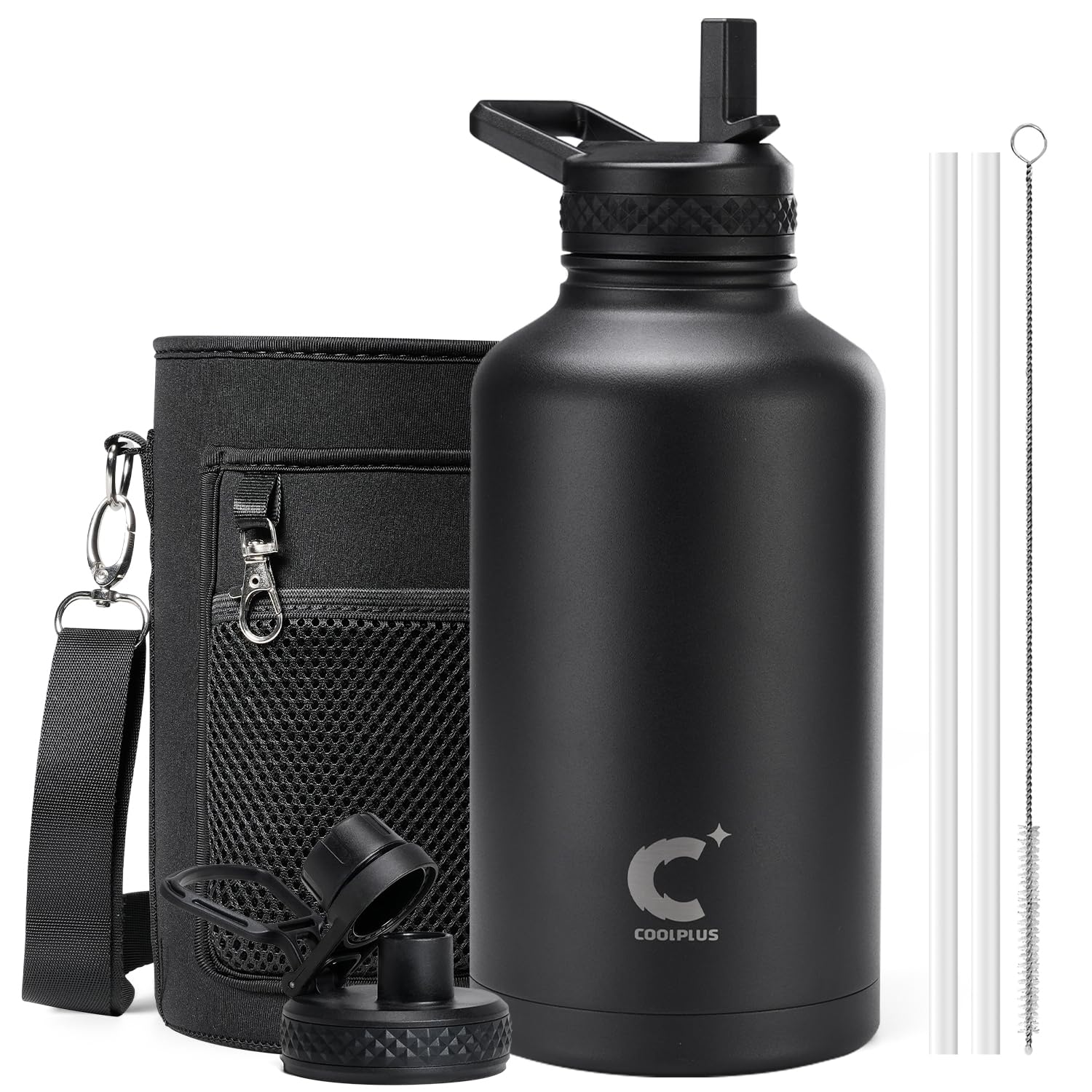 Half Gallon Water Bottle Insulated, Coolplus 64 oz Stainless Steel Water Jug With Straw Metal DoubleWalled Vacuum Large Flask W
