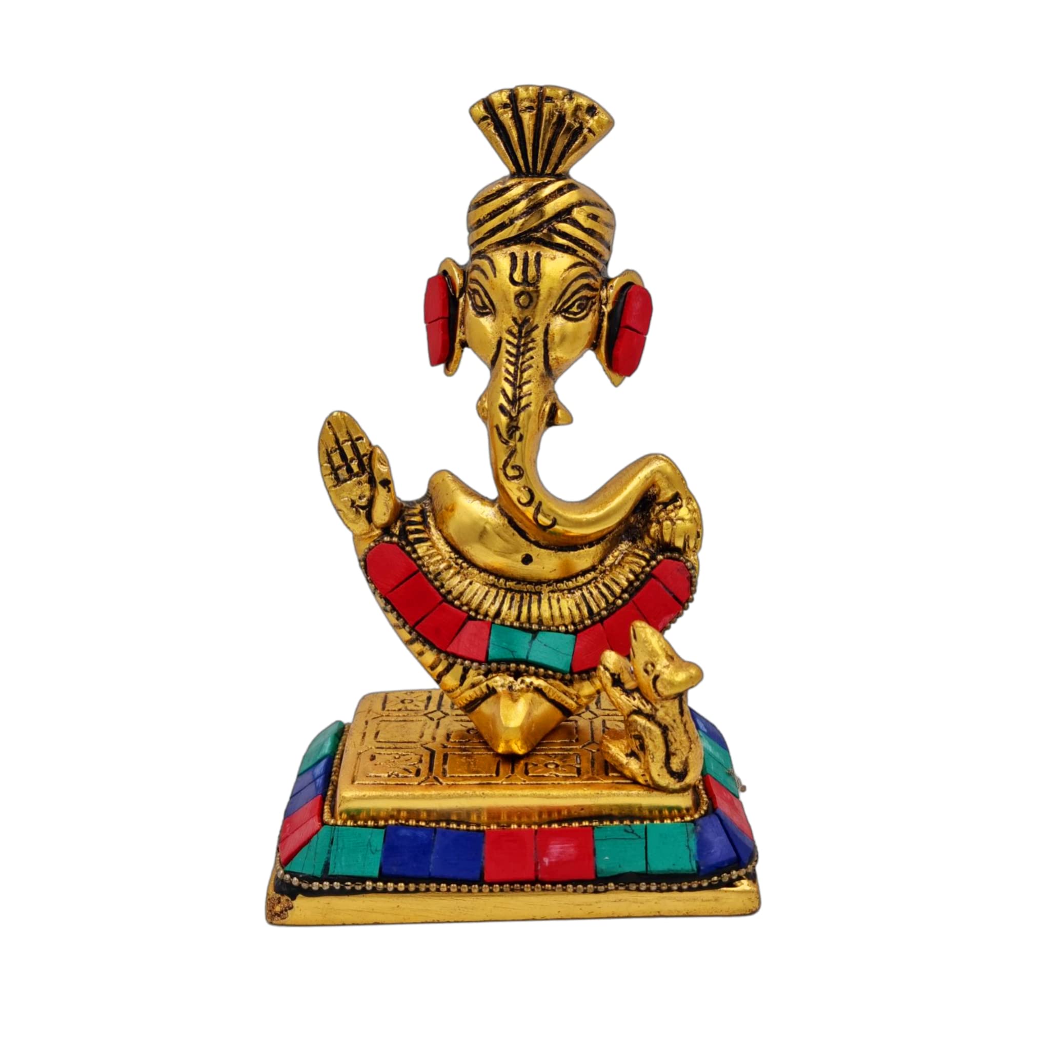 Rsn Metal Ganesh Ji With Mouse Statue (H 6.25 X L X 5 X W 3 Inch)