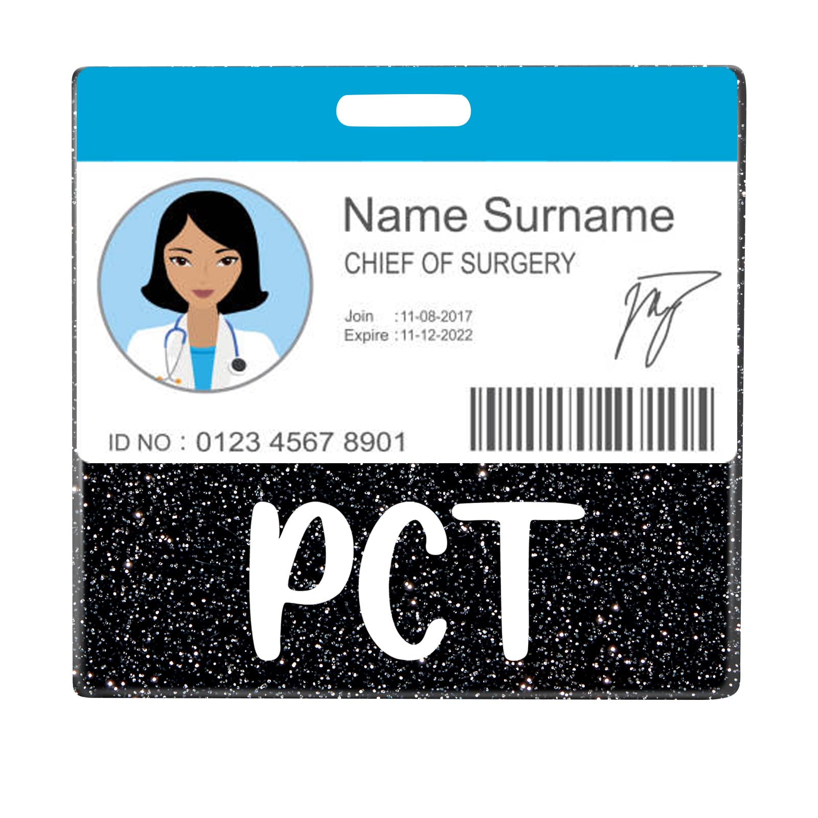 Plifal Pct Badge Buddy Card Holder Nurse Nursing Accessories Patient Care Technician Glitter Black Horizontal Id Name Identifica