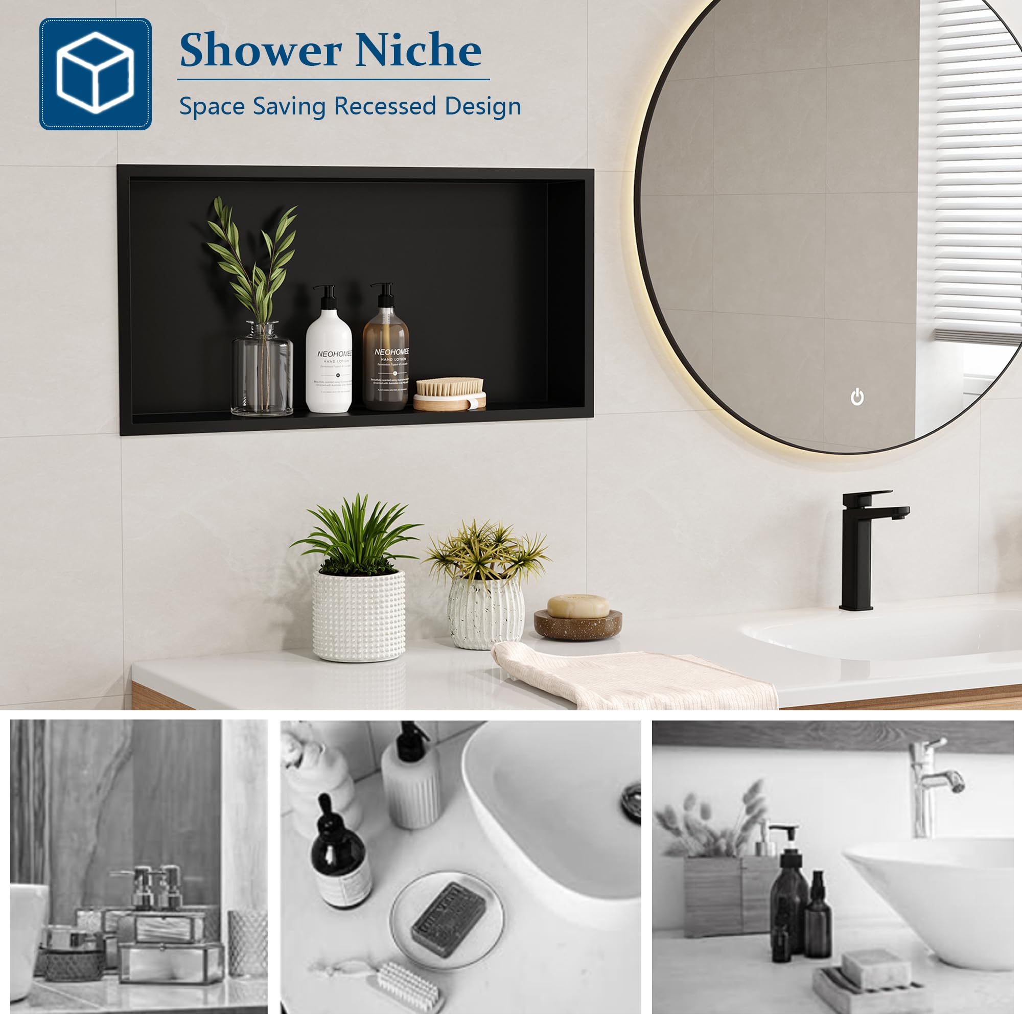 Neodrain Shower Niche, Shower Niche Bathroom Shelf, (Outside Size 25.1''X13.1'') (Inner Size 24'' X 12'' X 4''), No Tile Needed
