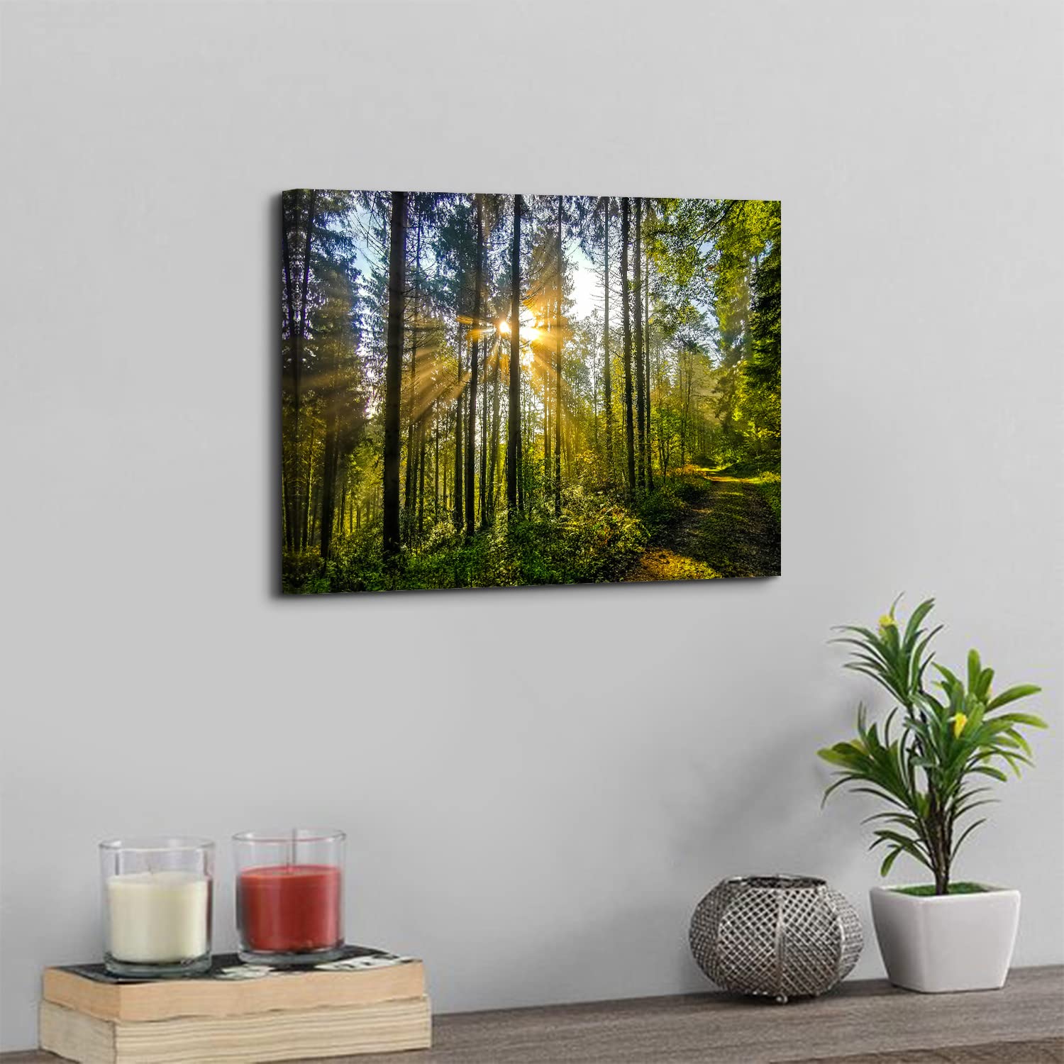 Forest Wall Art Living Room Wall Decor Sunset Mountain Pictures Nature Green Trees Landscape Canvas Prints Photo Tropical Woodla