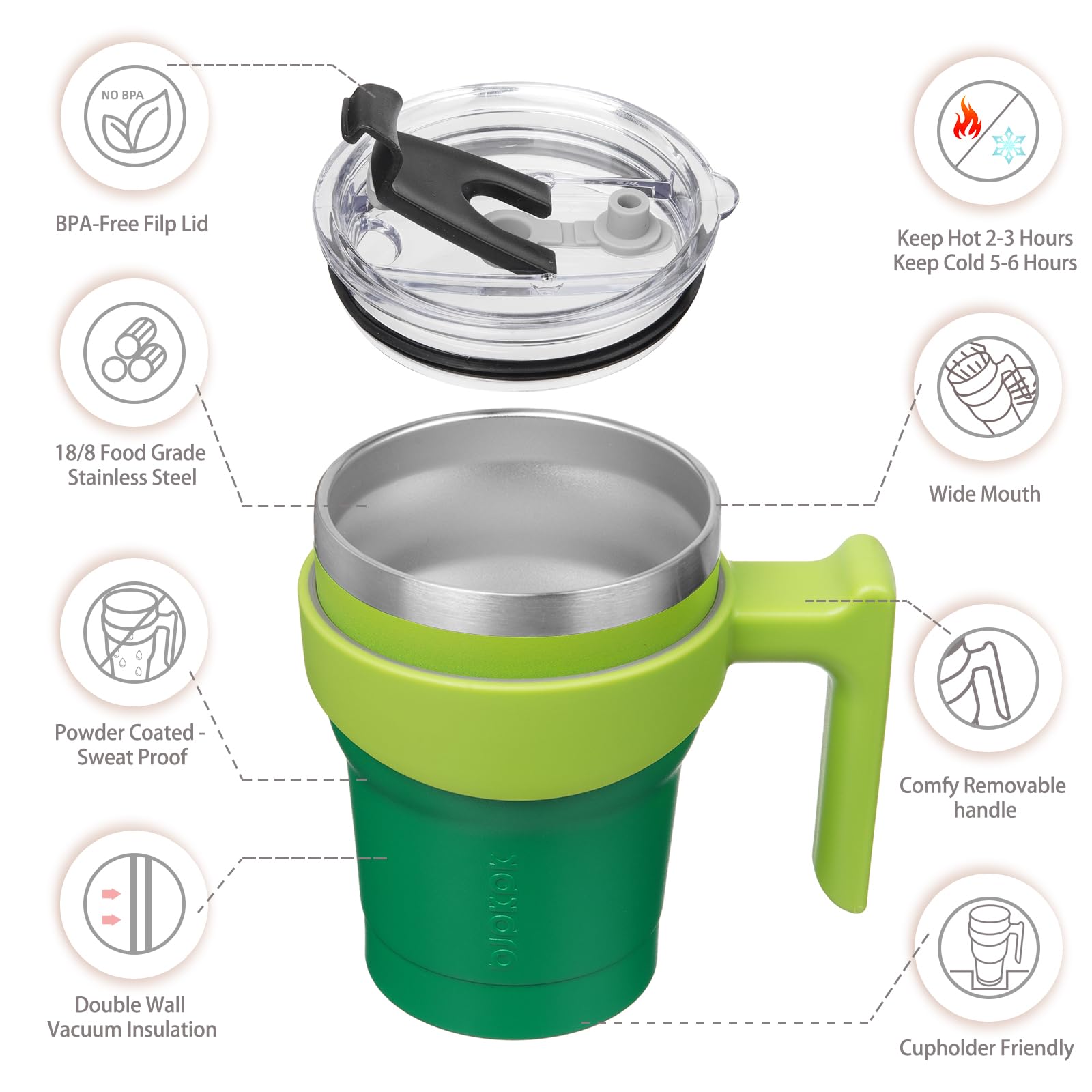 Bjpkpk 10 Oz Tumbler With Handle And Straw Lid Stainless Steel Travel Mugs Insulated Tumbler Cups,Bamboo Grove