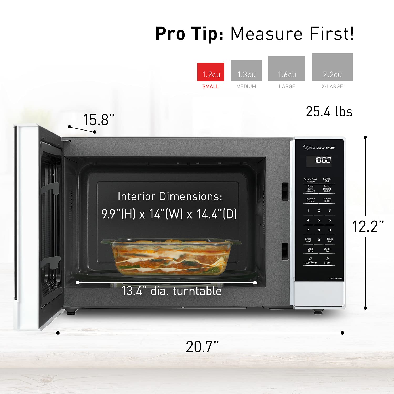 Panasonic Nn-Sn65Kw Microwave Oven With Inverter Technology, 1200W, 1.2 Cu.Ft. Small Genius Sensor One-Touch Cooking, Popcorn Bu