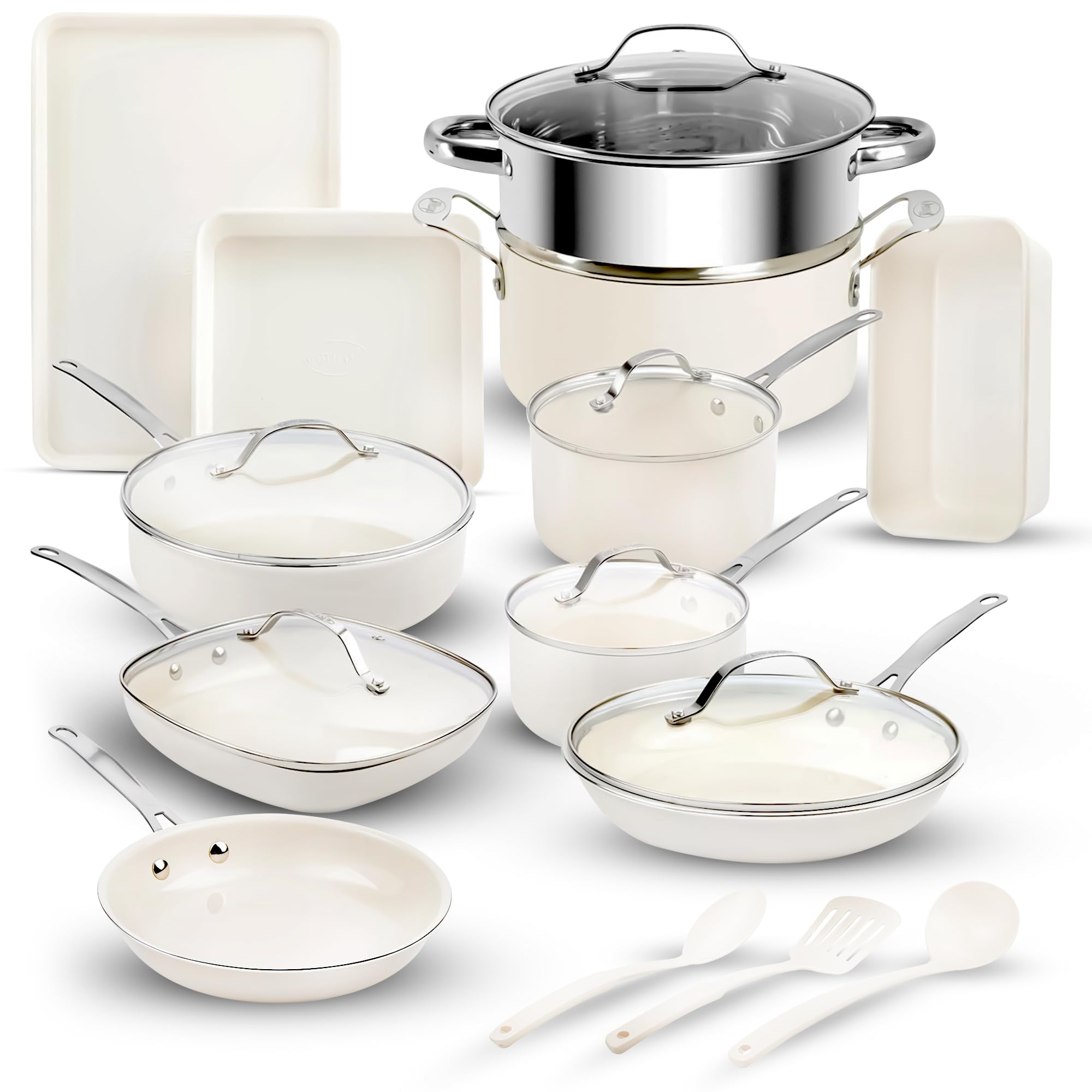 GOTHAM STEEL 20 Pc Ceramic Cookware Set Nonstick, Pots and Pans Set Non Stick for Kitchen with Bakeware and Utensils, Pots and P