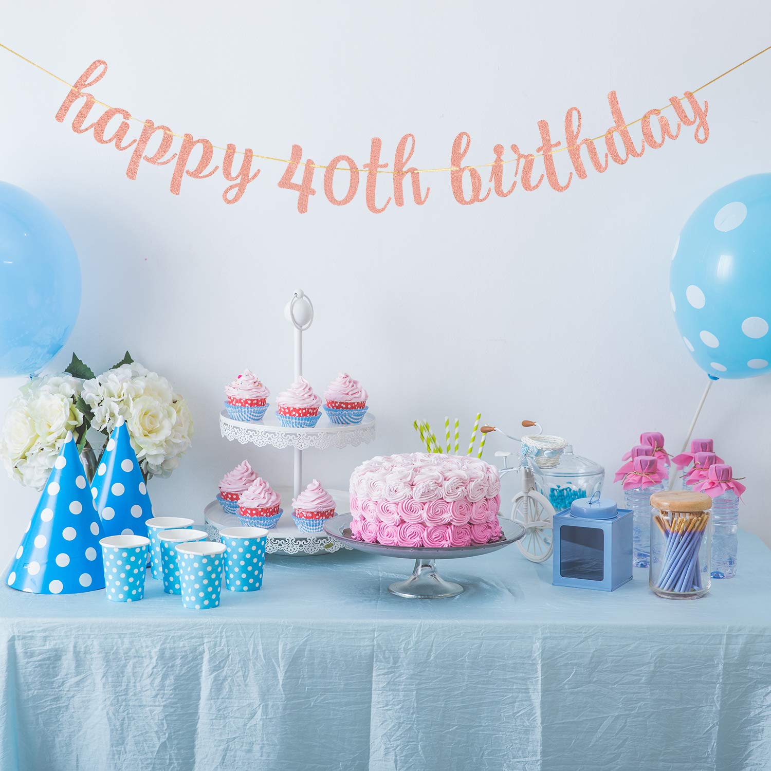 Innoru Glitter Happy 40Th Birthday Banner - Forty Sign Banner - Cheers To 40 Years Birthday Party Bunting Decorations Rose Gold