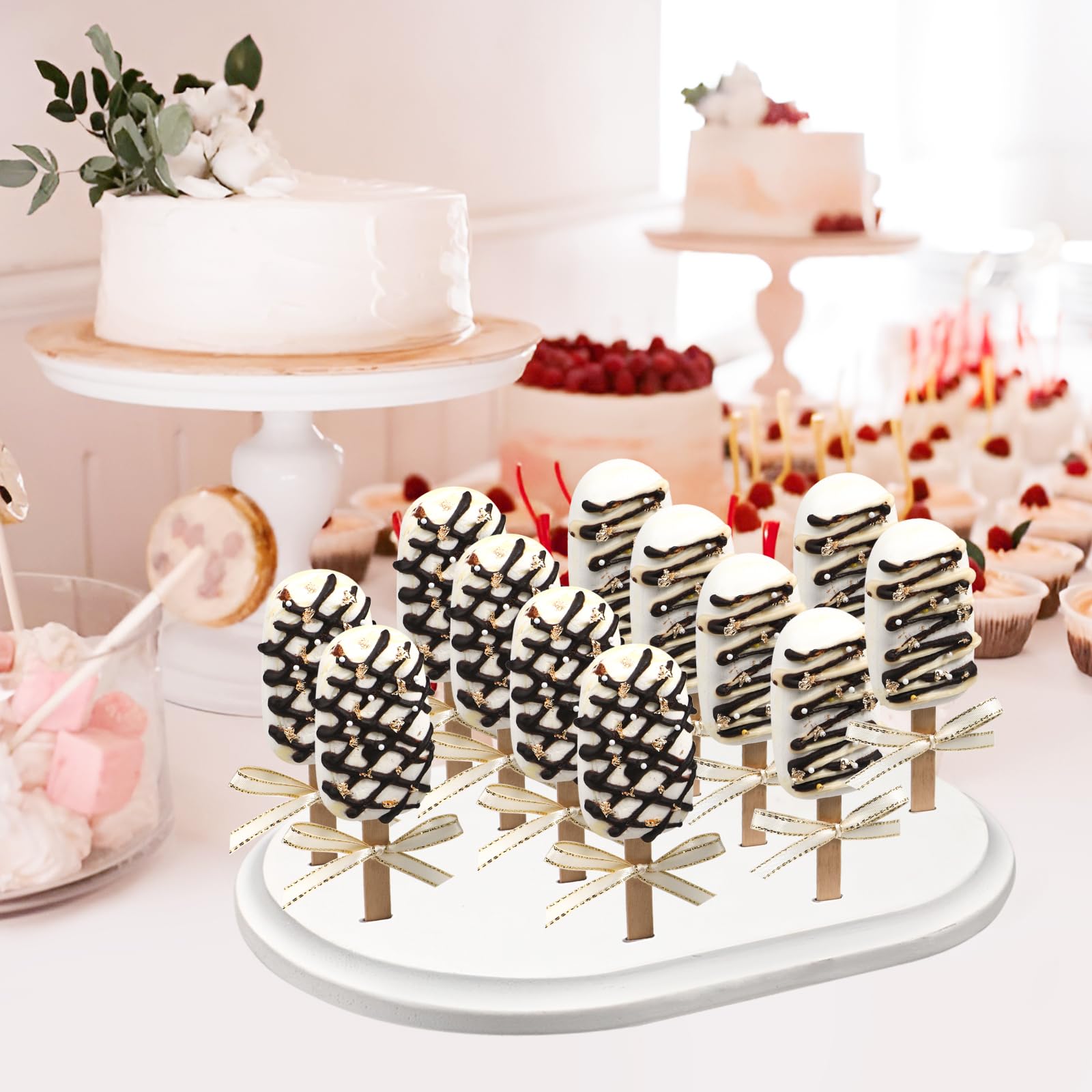Webake Cakesicle Stand Display Popsicle Sticks Holder 12 Count Wooden Stand Holder For Dessert Table Of Wedding Shower Birthday