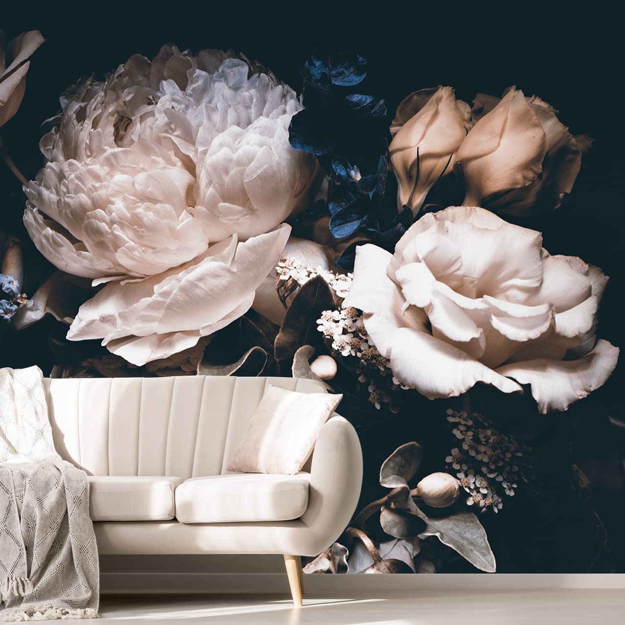 MFWFM Dark Floral Wallpaper Peony Wall Mural Room Wall Decor(Not Peel n Stick)