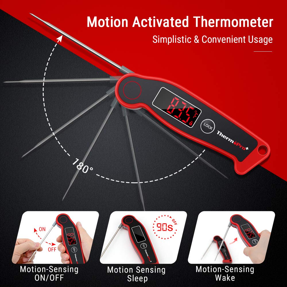 ThermoPro TP19 Waterproof Digital Meat Thermometer, Instant Read, Ambidextrous Backlit, Classic Red, for Grilling & Cooking