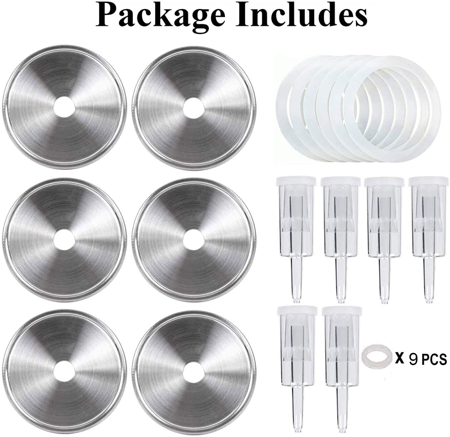 Fermentation Lids, 6 Set Fermentation Kit For Wide Mouth Jars, 6 Stainless Steel Fermenting Lids With 6 Silicone Grommets, 6 Air