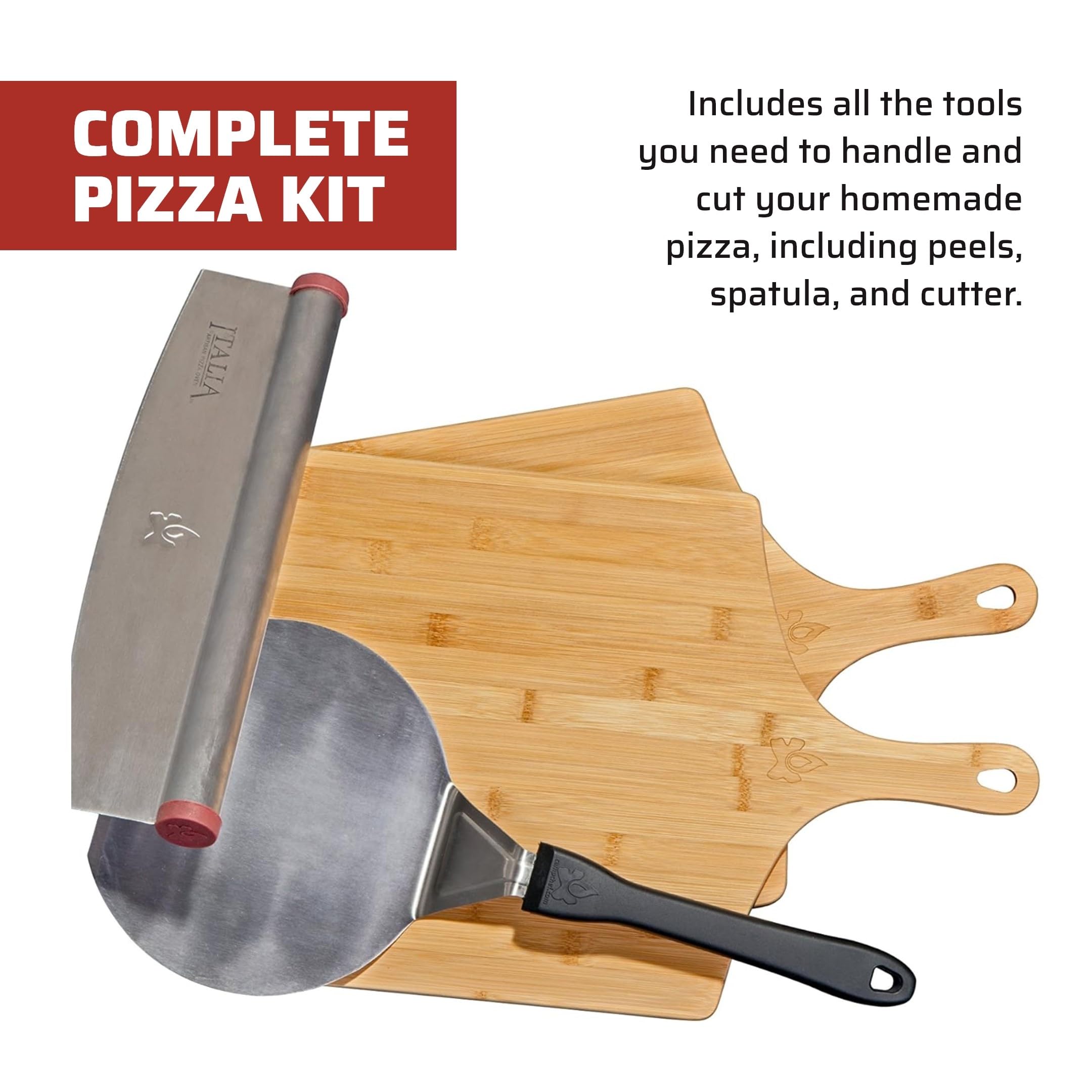 Camp Chef Pizza Accessories Kit - Includes 2 Pizza Peel, 1 Pizza Spatula & 1 Rocking Pizza Cutter - Premium Pizza Kit For Indoor