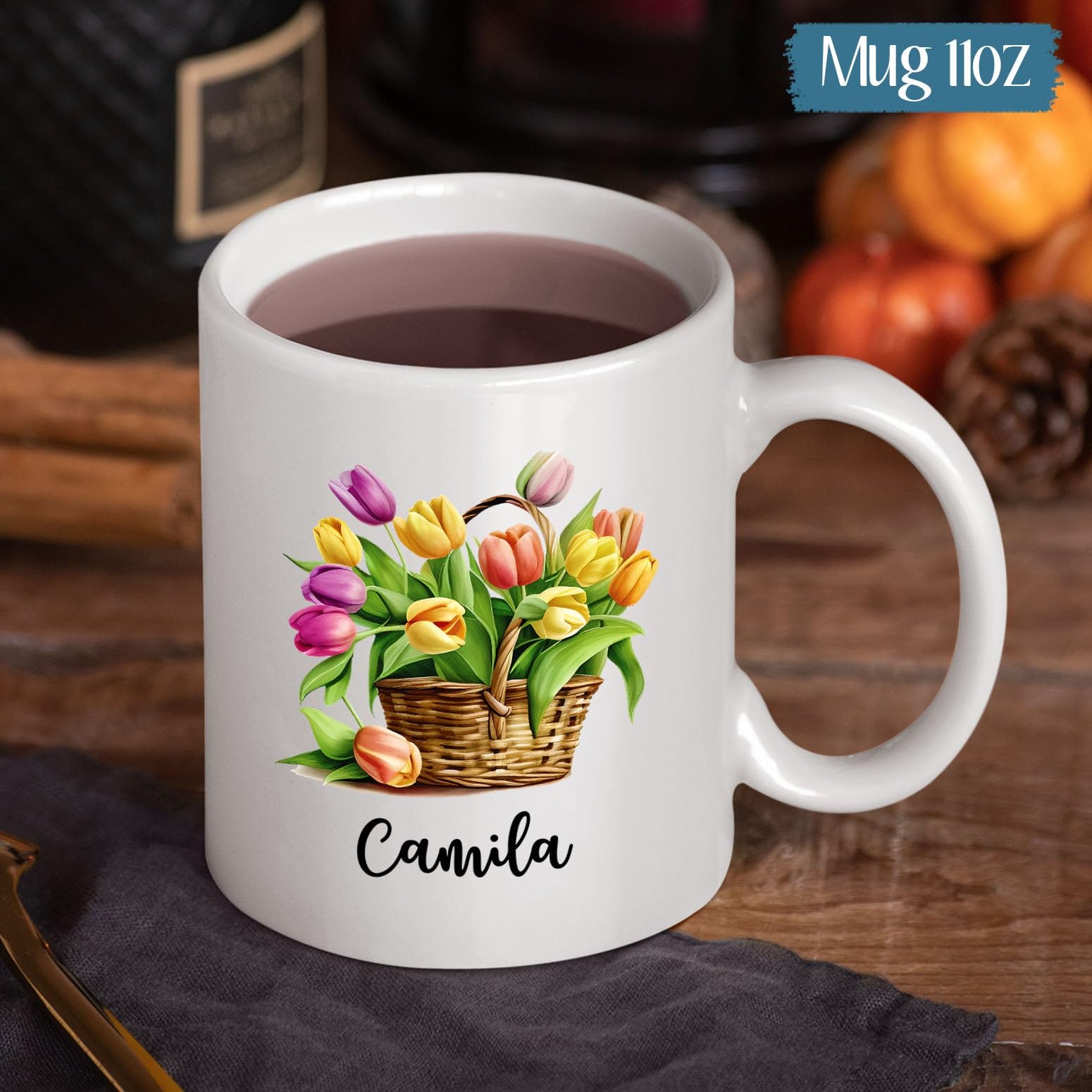 Personalized Tulip Ceramic Cup Gift for Tulip Lover, Custom Name Tulip Cup, Flower Coffee Mug Present for Flower Lovers, Customi