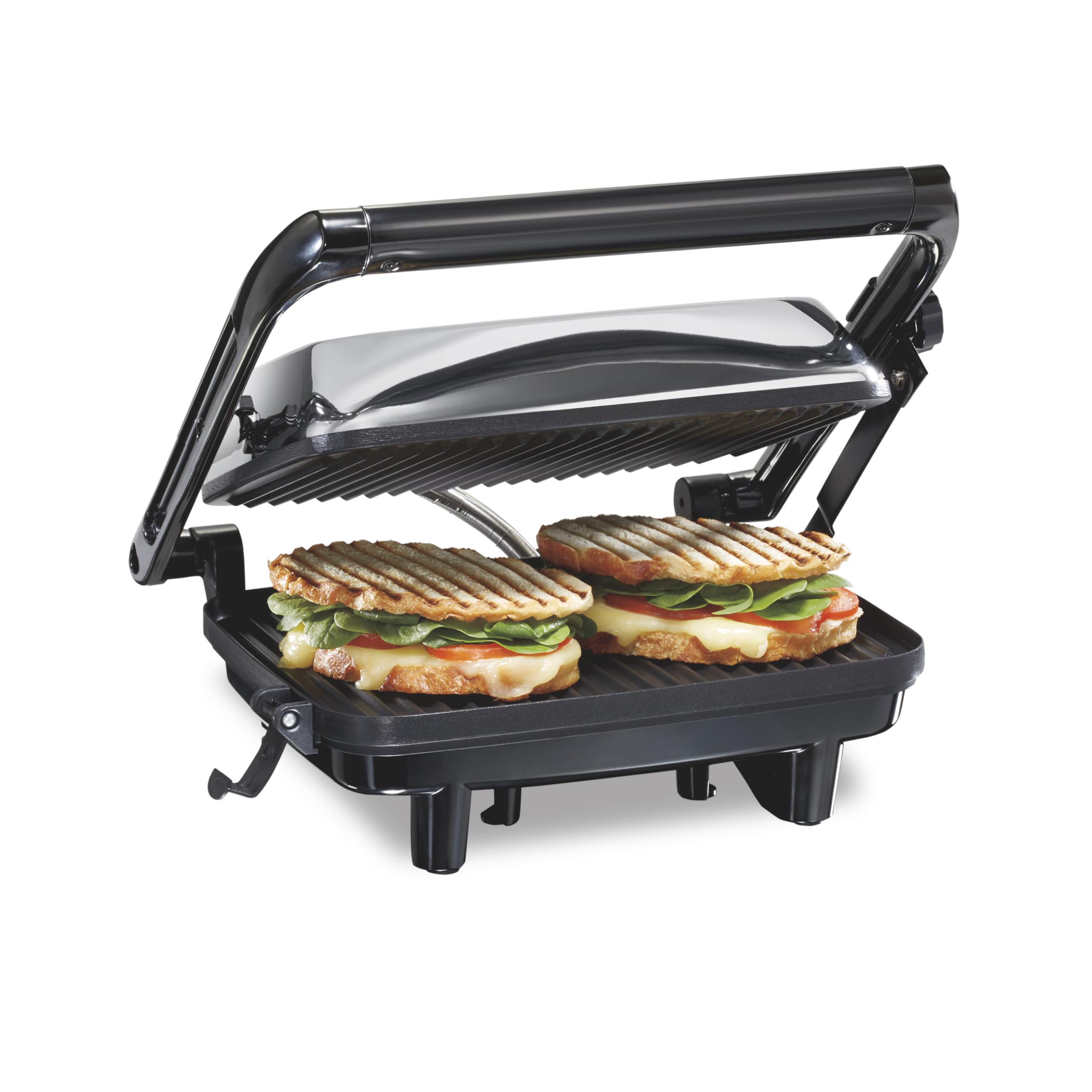 Hamilton Beach Panini Press Sandwich Maker & Electric Indoor Grill With Locking Lid, Opens 180 Degrees For Any Thickness For Que