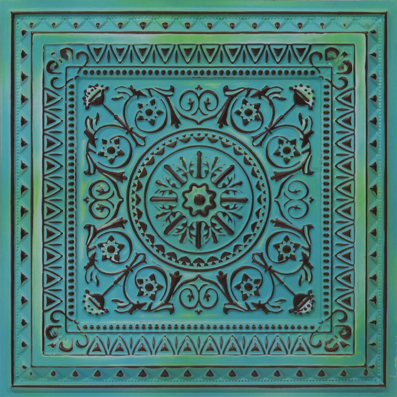 From Plain To Beautiful In Hours 223 La Scala PVC 2  x 2  Glue-up or Lay-in Ceiling Tile (Covers / 300 sq.ft), Medieval Blue,75 