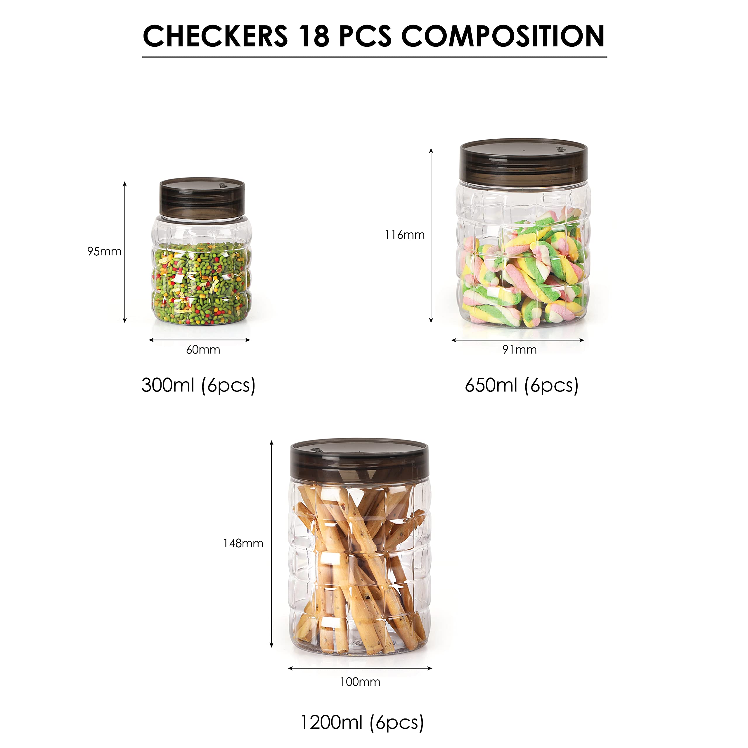 Cello Checkers Plastic Pet Canister Set, 18 Pieces, Clear