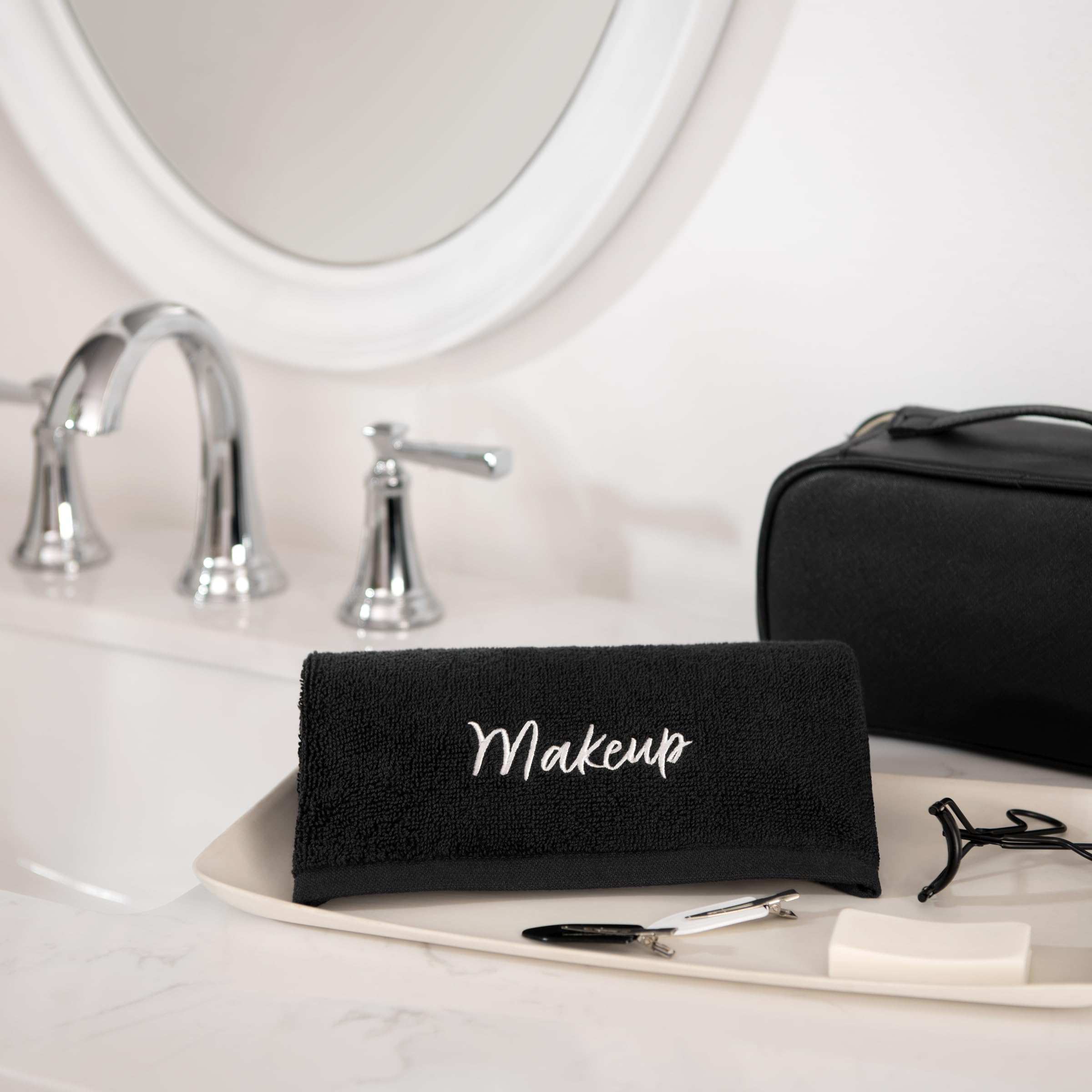 Arkwright Makeup Towels - 100% Cotton, Super Soft Washcloths, 13x13 in, Black, Pack of 6 for Gentle Face Makeup Removal
