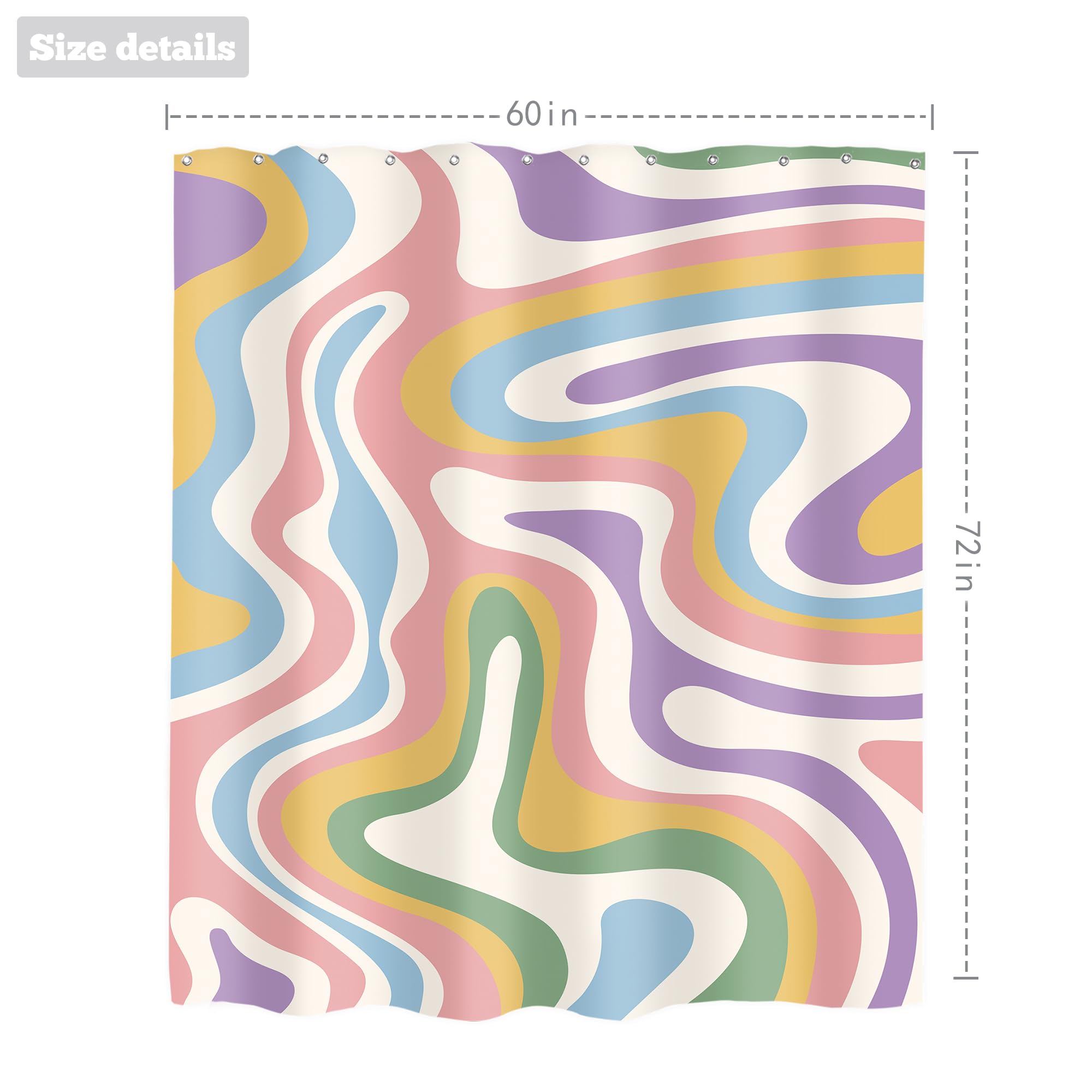 Lightinhome Abstract Colorful Shower Curtain 60Wx72H Inches Modern Groovy Aesthetic Cute 70S Retro Spiral Swirl Colorful Cloth F