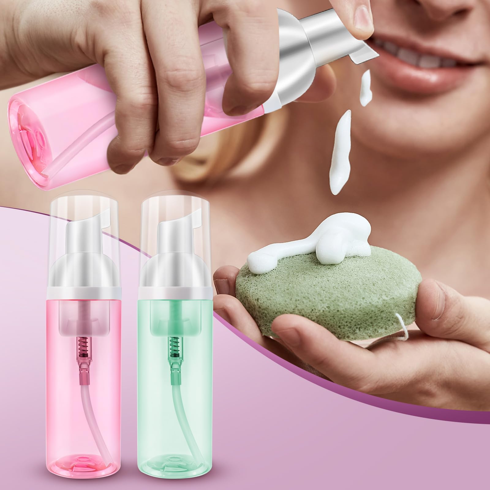 2 Pack Travel Foam Pump Bottle 60 Ml/2 Oz Small Size Foam Spray Bottle & Pump Bottle Dispenser For Face Wash, Lash Shampoo, Skin