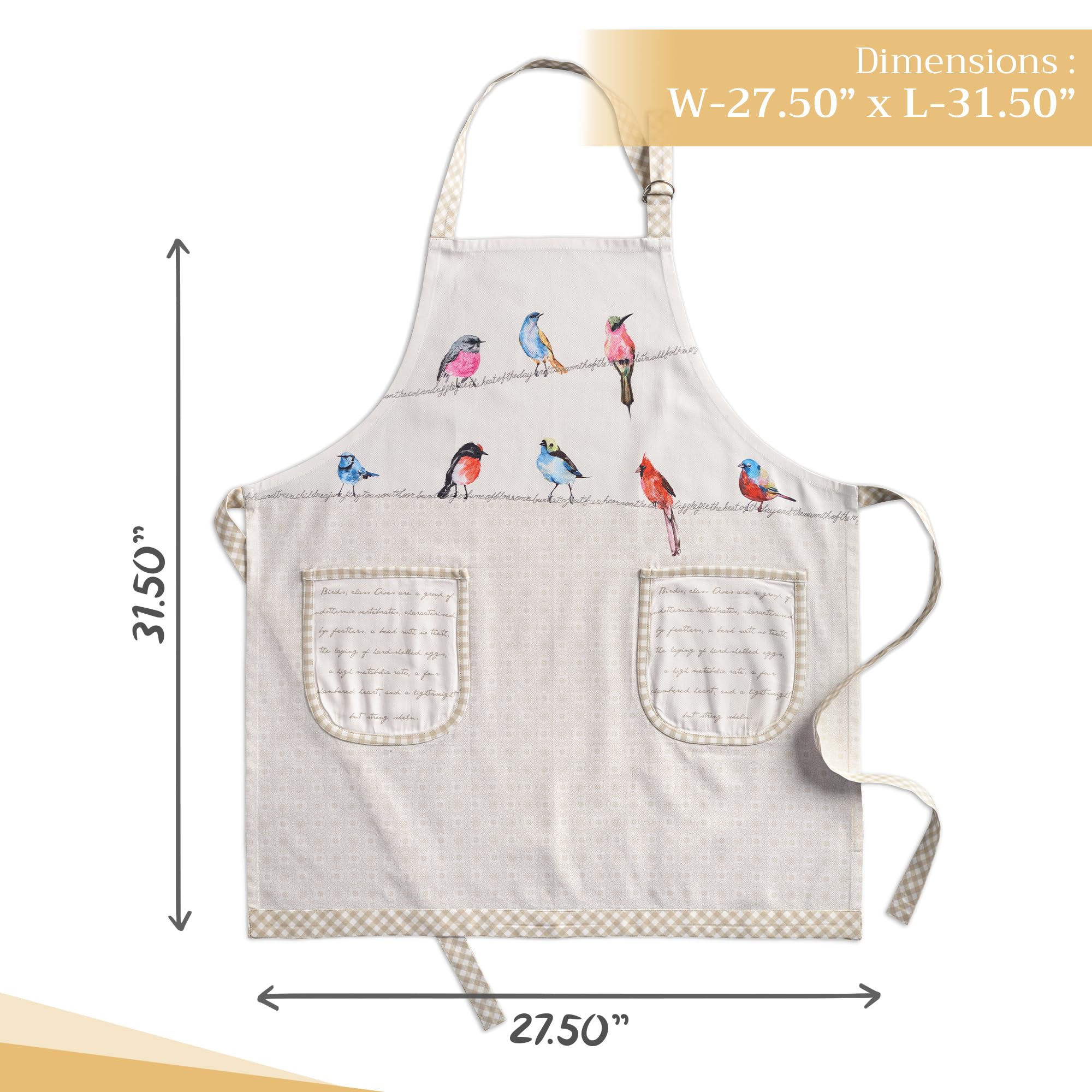 Maison d ' Hermine Birdies on Wire 1 Piece 100% Cotton Apron with an Adjustable Neck & Two Side Pockets with Long Ties for Women/Men Chef (27.50 ''x31.50 '')