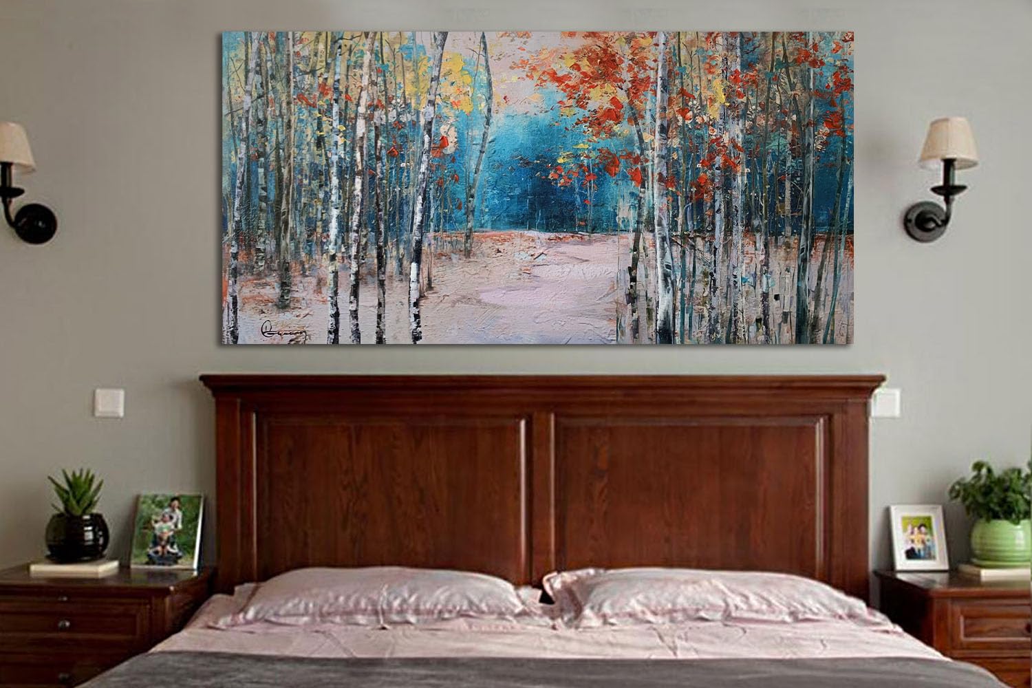 Ardemy White Birch Tree Canvas Wall Art Blue Forest Painting Landscape Picture  Teal Nature Artwork Modern Large Framed for Living Room Bedroom Bathroom Dinning Room Home Office Wall Decor 48''x24''