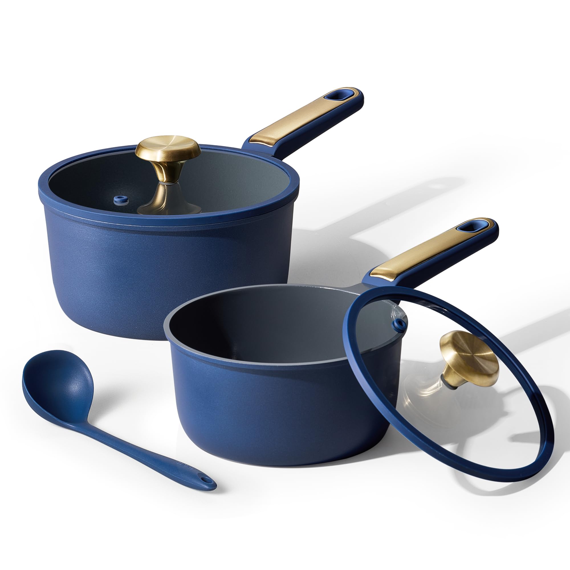 Carote 2Qt & 2.5Qt Sauce Pan Sets With Lid & Ladle Cooking Pots Nonstick Saucepans Cookware Set Small Kitchen Pot, Induction Com