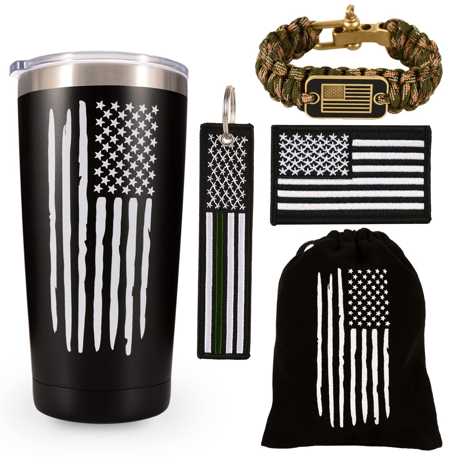 American Flag 20 Oz Travel Coffee Tumbler & Mug For Men Husband Dad, Unique Patriotic Military Gifts For Fathers Day, Christmas,