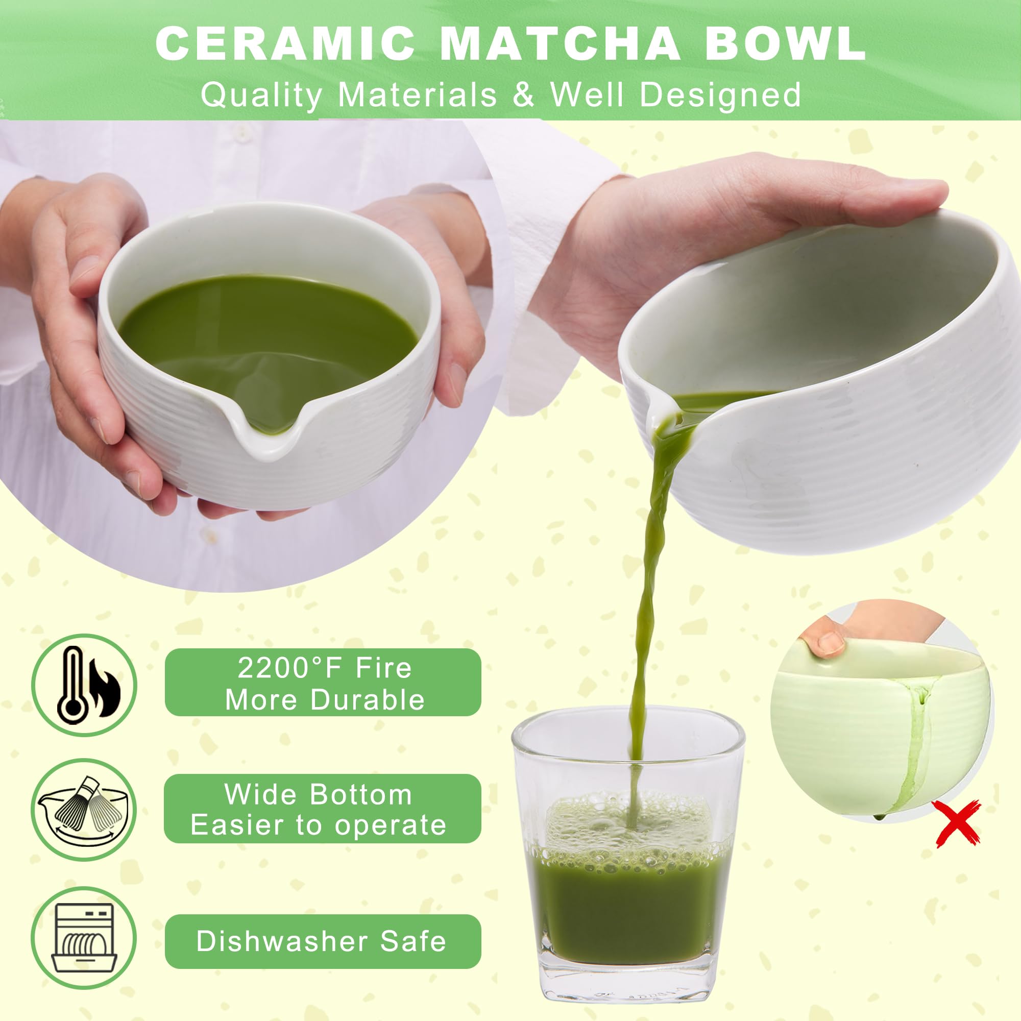 Matcha Whisk Set Matcha Bowl With Spout,Matcha Whisk With Matcha Whisk Holder,Matcha Sifter,Matcha Spoon And Scoop For Matcha Ma