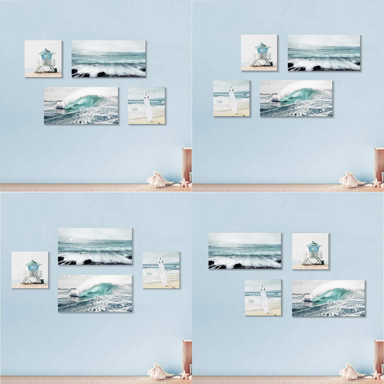 Artistic Path Beach Painting Seascape Wall Art: Ocean Picture Artwork Print On Canvas For Living Room Bedroom (Overall 48'' W X