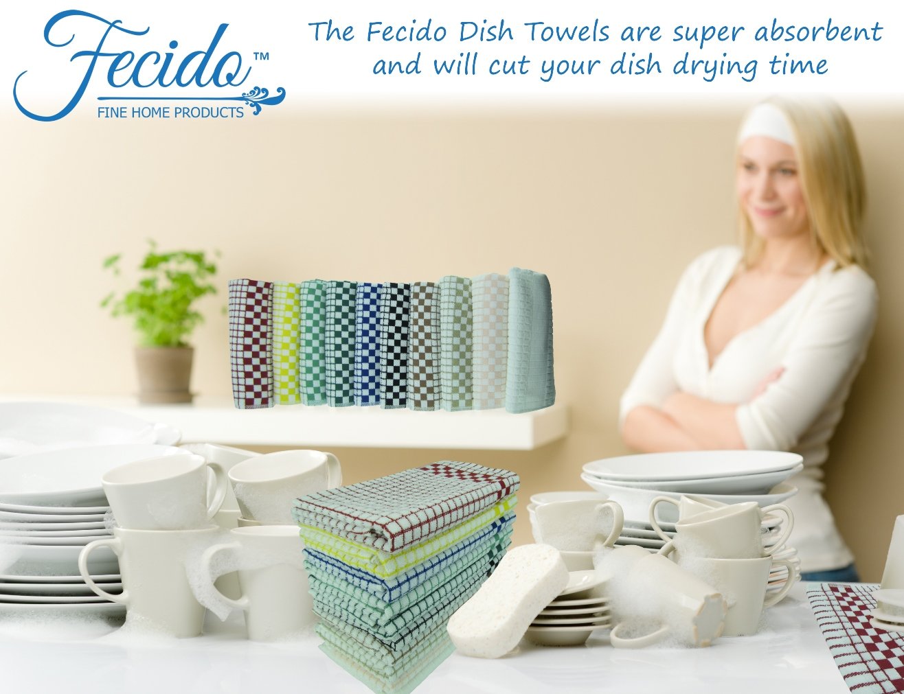Fecido Classic Kitchen Dish Towels With Hanging Loop - Set Of 4, Brown