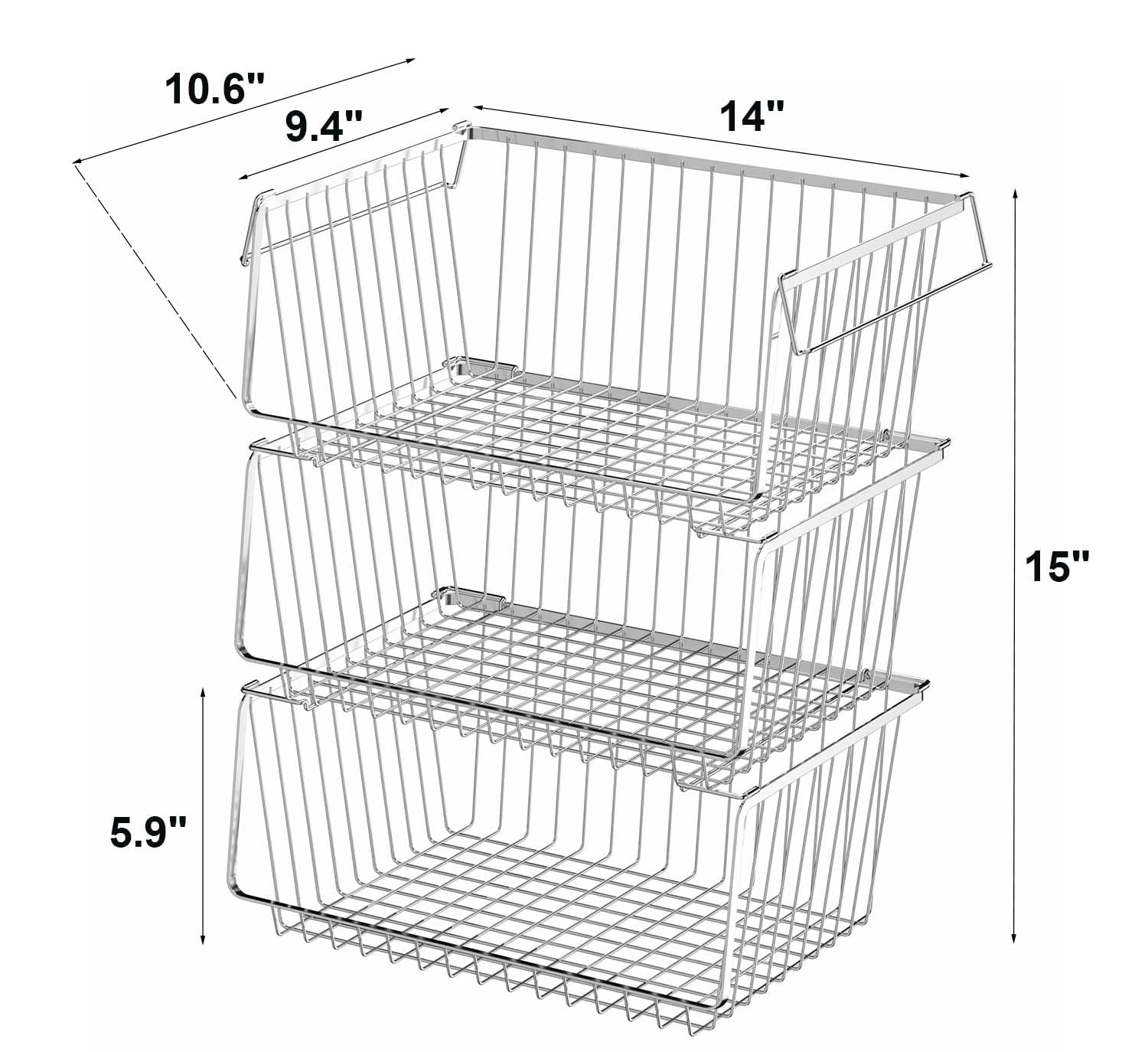 Blitzlabs Wire Storage Basket Stackable Organizer Storage Baskets Bins Sturdy Metal Organization With Handles For Pantry, Kitche