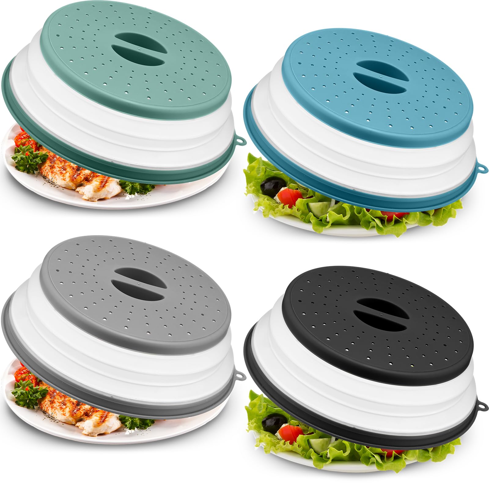 Hoolerry 4 Pcs Microwave Food Cover Silicone Microwave Cover Collapsible Microwave Food Cover Silicone Splatter Lids Kitchen Gad