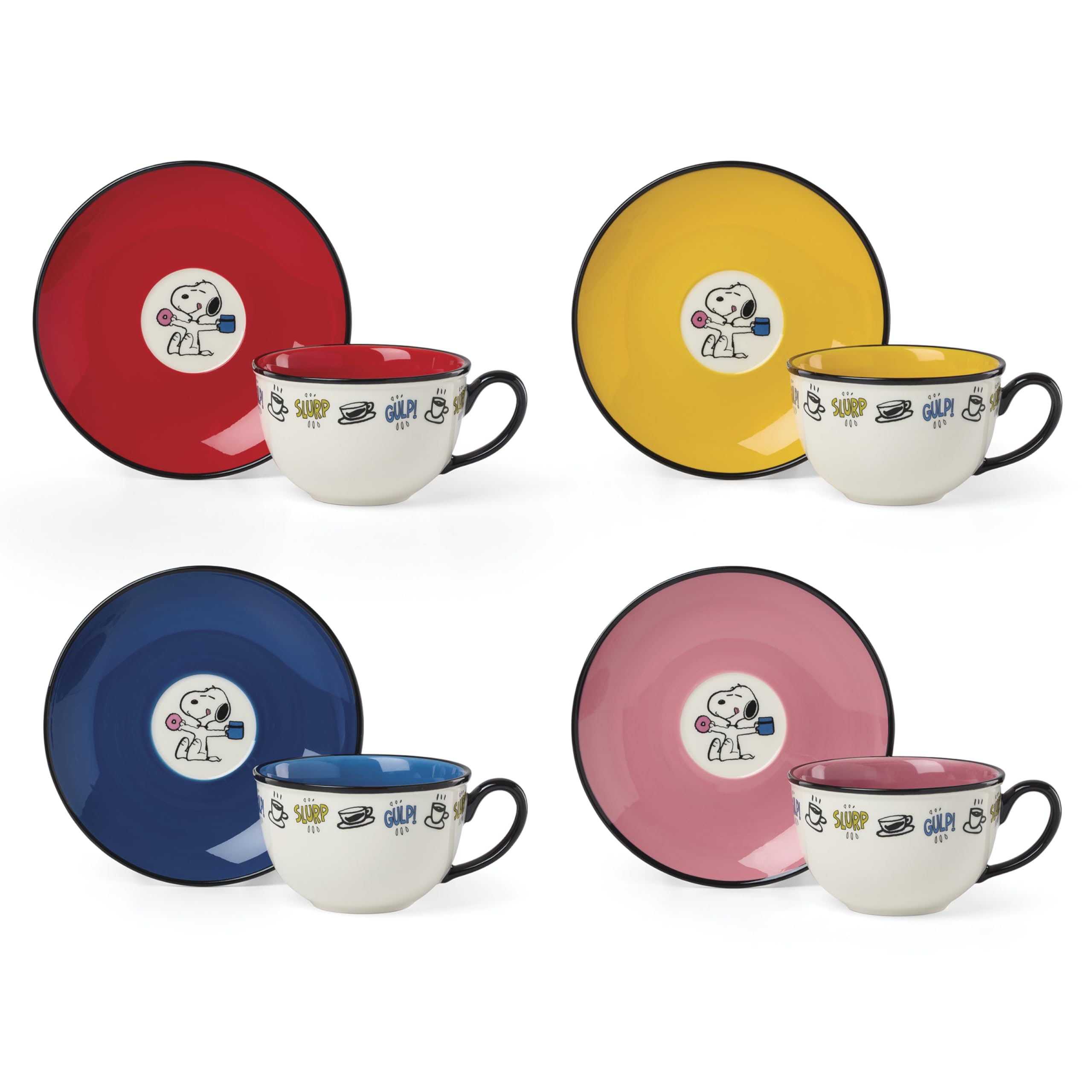 Lenox Chef Snoopy Porcelain Tea Cup and Saucer Set for 4