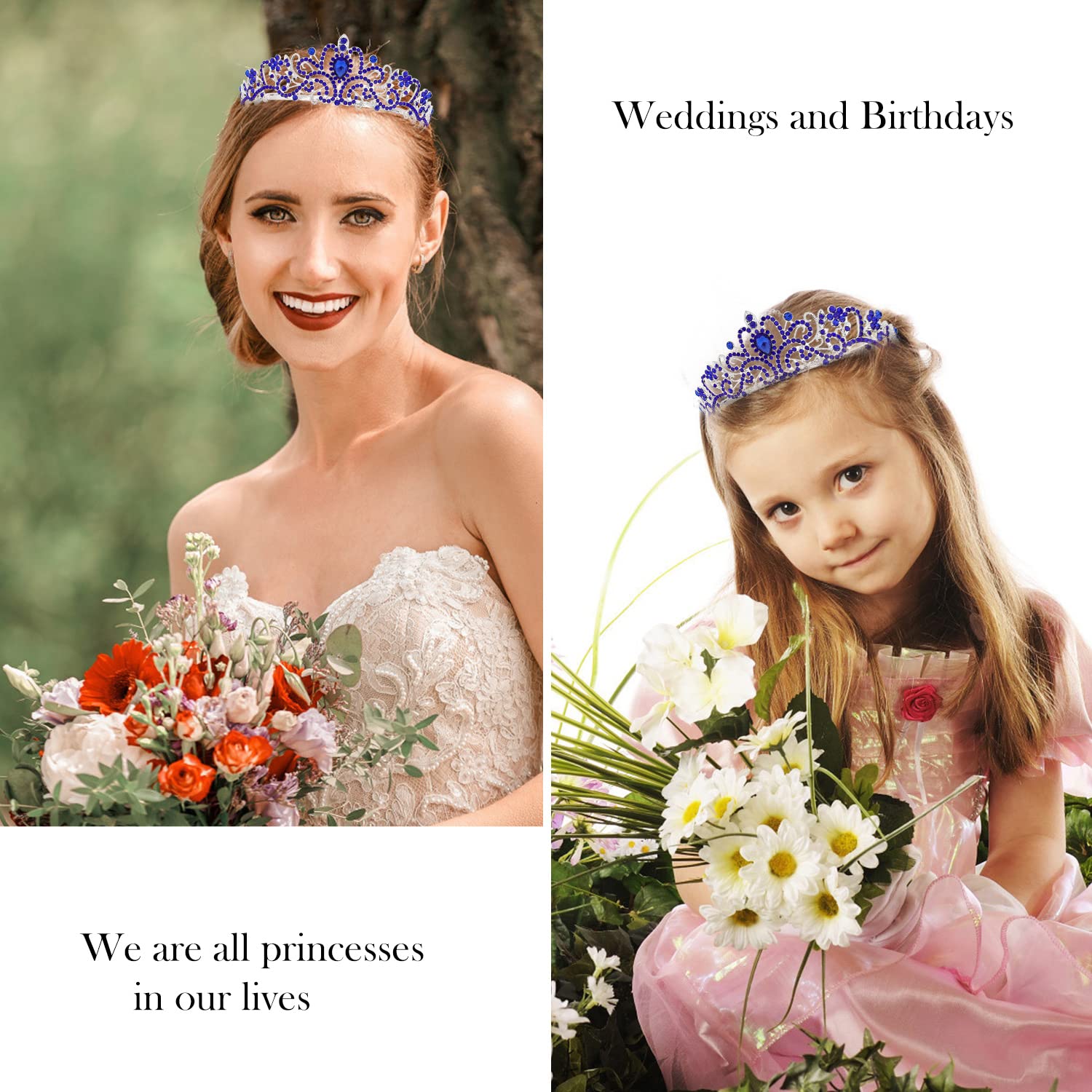 Velscrun Happy Birthday Queen Blue Silver Tiara Crowns For Women, Birthday Sash, Birthday Party Favors Supplies Birthday Gift Fo