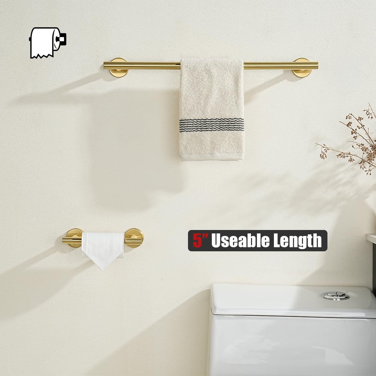 Jqk Gold Toilet Paper Holder, Double Post Pivoting Tissue Holder Wall Mount, 304 Stainless Steel Hold Mega Rolls, Tph150-Bg