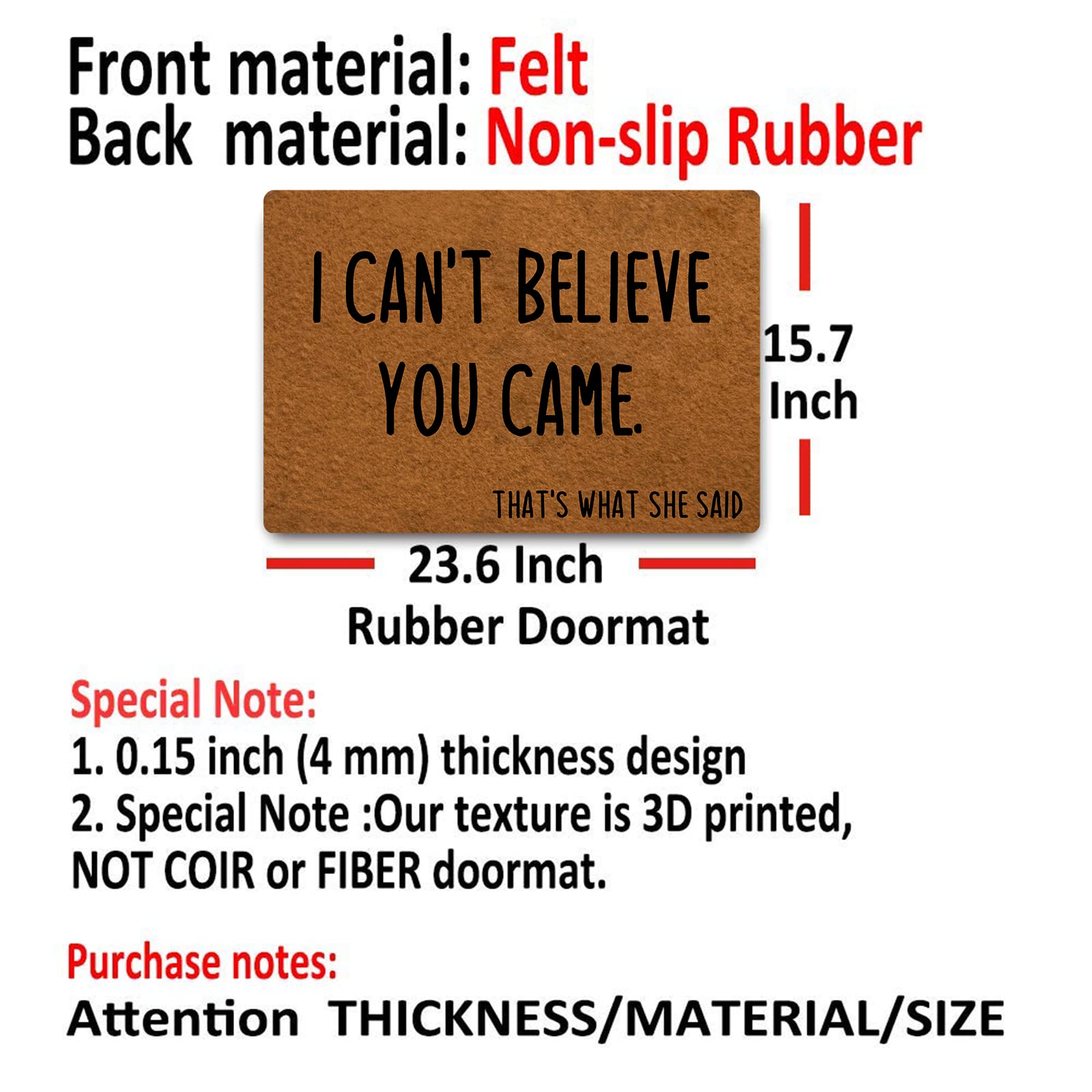 Ifhuh I Can'T Believe You Came That'S What She Said Doormat Front Door Mat Rubber Non Slip Backing Funny Doormat Indoor Outdoor